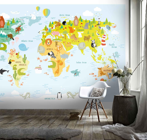 3D World Map Kids Wall Mural Wallpaper LQH 126- Jess Art Decoration