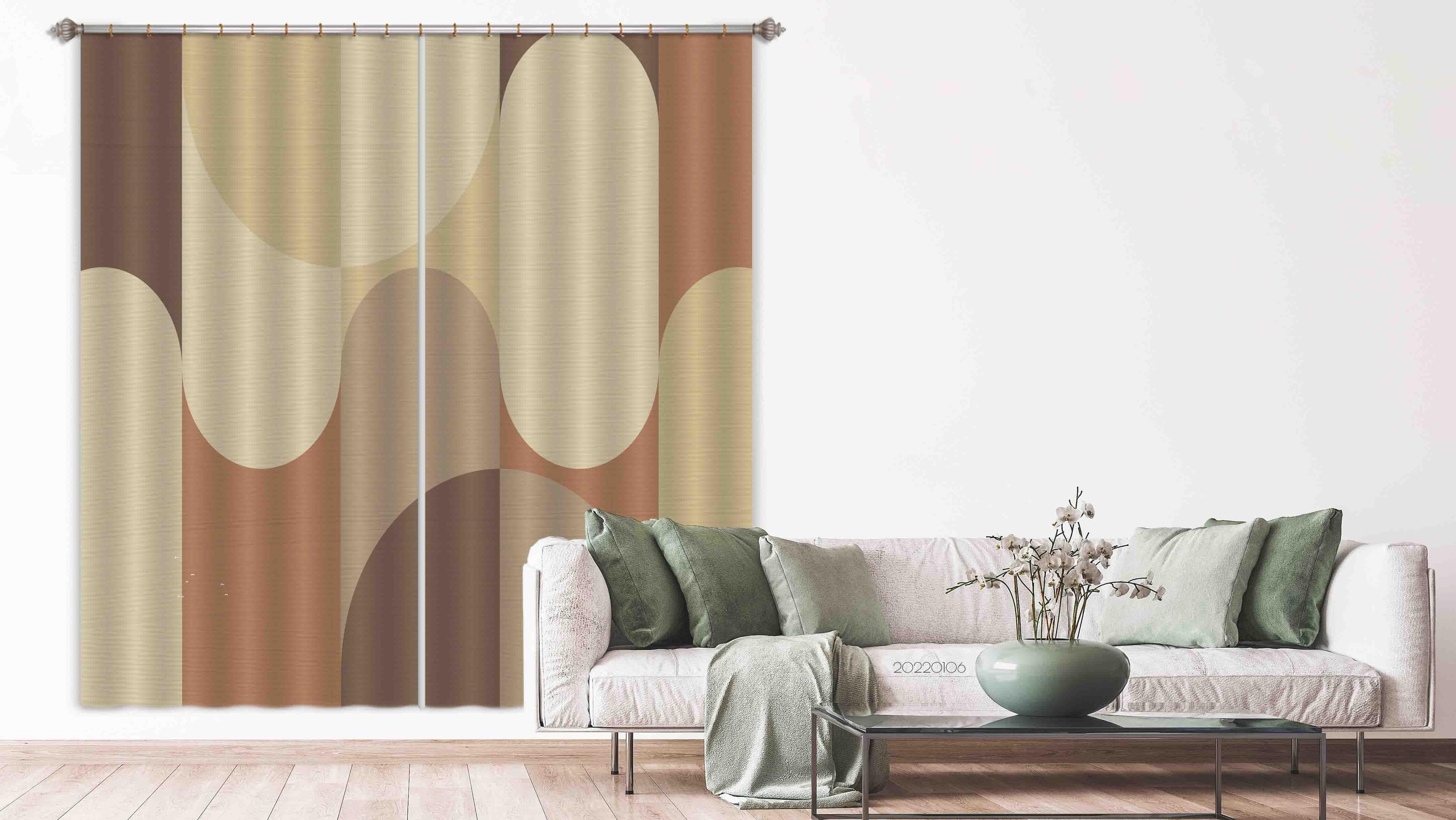 3D Abstract Brown Earth Tone Geometric Pattern Curtains and Drapes GD 206- Jess Art Decoration