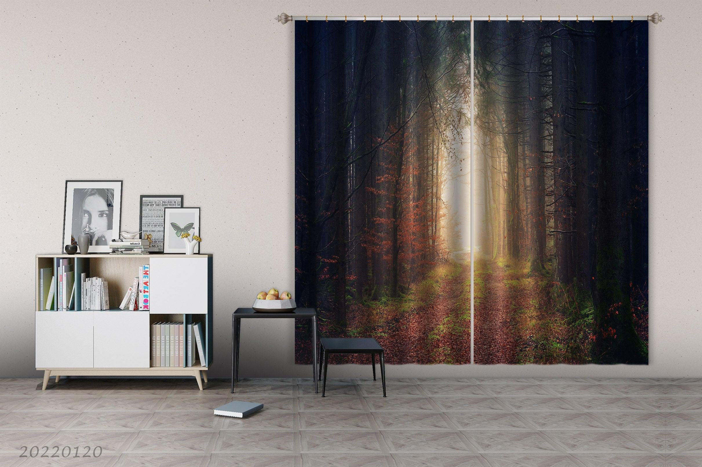 3D Autumn Woods Red Leaves Path Curtains and Drapes GD 1791- Jess Art Decoration