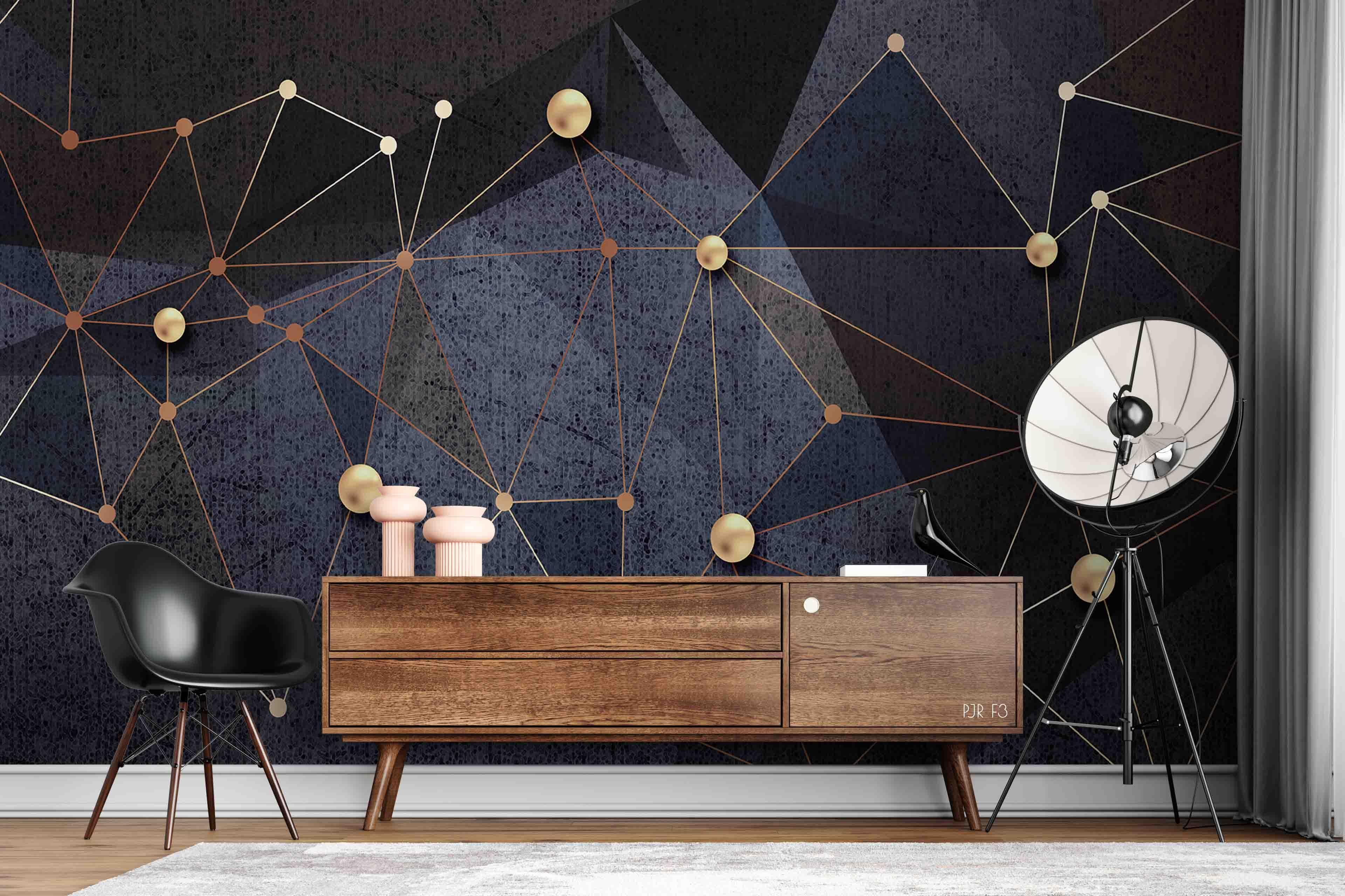 3D Dark Geometric Network dark geometric network pattern wall mural wallpaper for living room - view 4