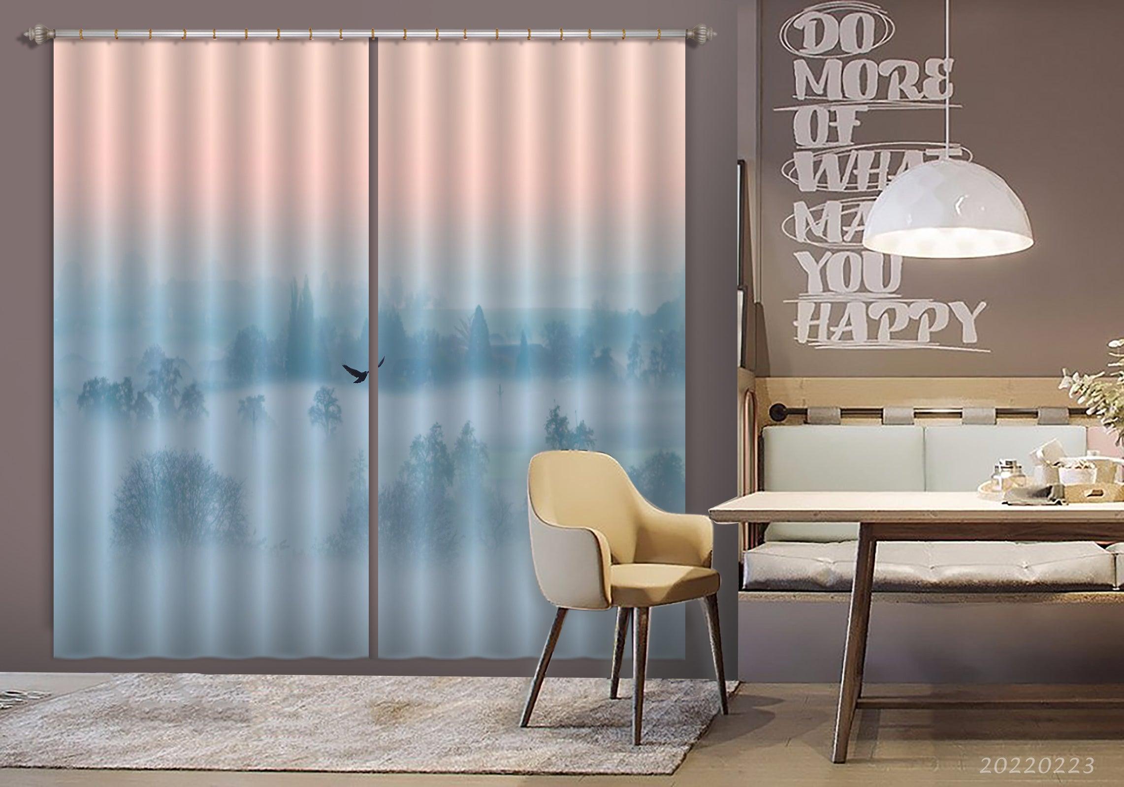 3D Woods White Misty Bird Curtains and Drapes GD 2378- Jess Art Decoration