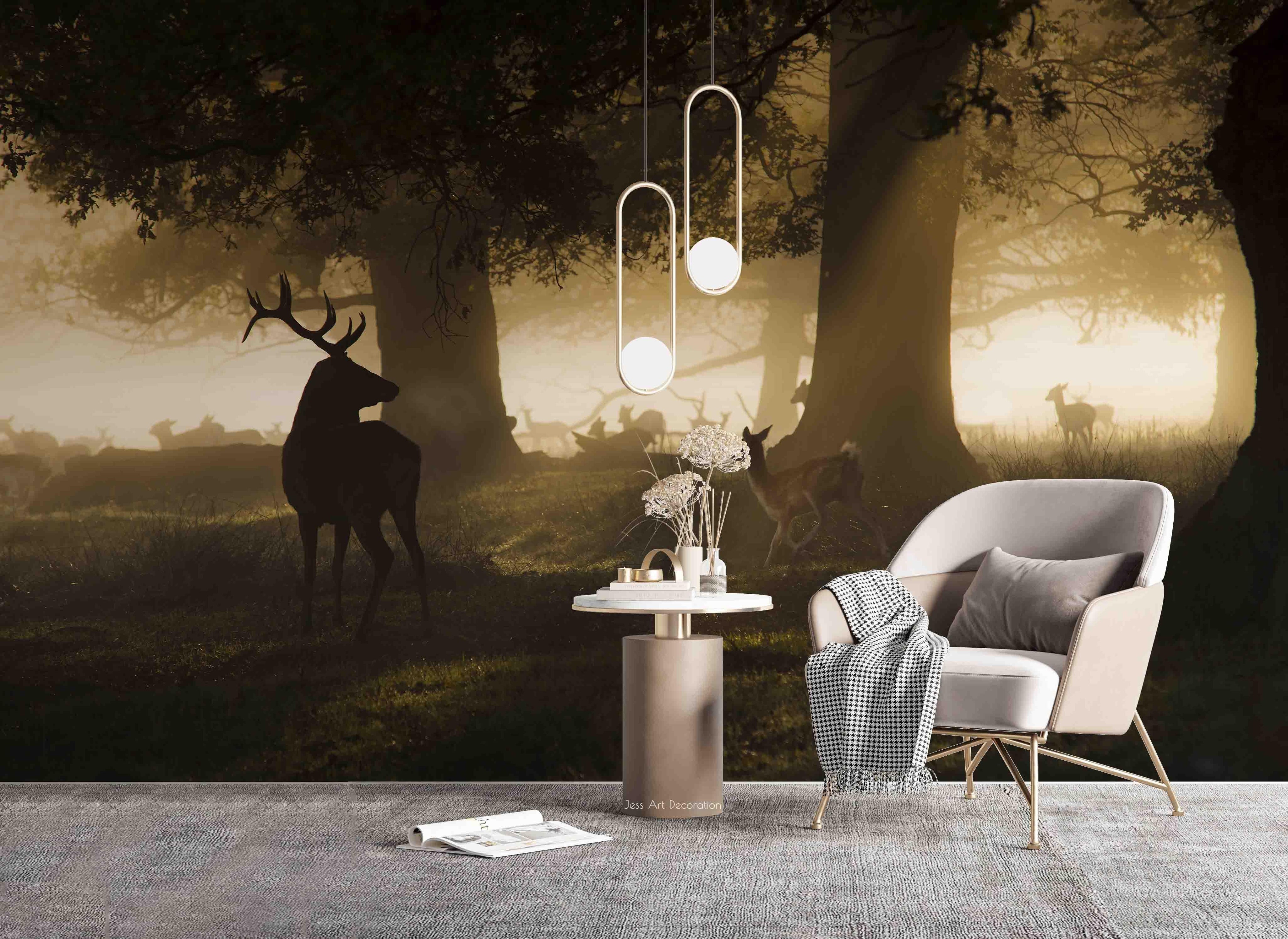 3D Plant Forest Animal Elk Sunshine Landscape Wall Mural Wallpaper LLL 1900- Jess Art Decoration