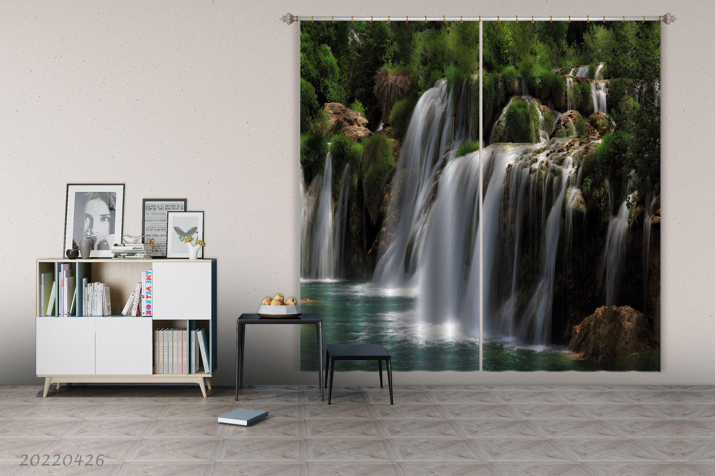 3D Landscape Mountain Waterfall Green Tree River Curtains and Drapes GD 4838- Jess Art Decoration