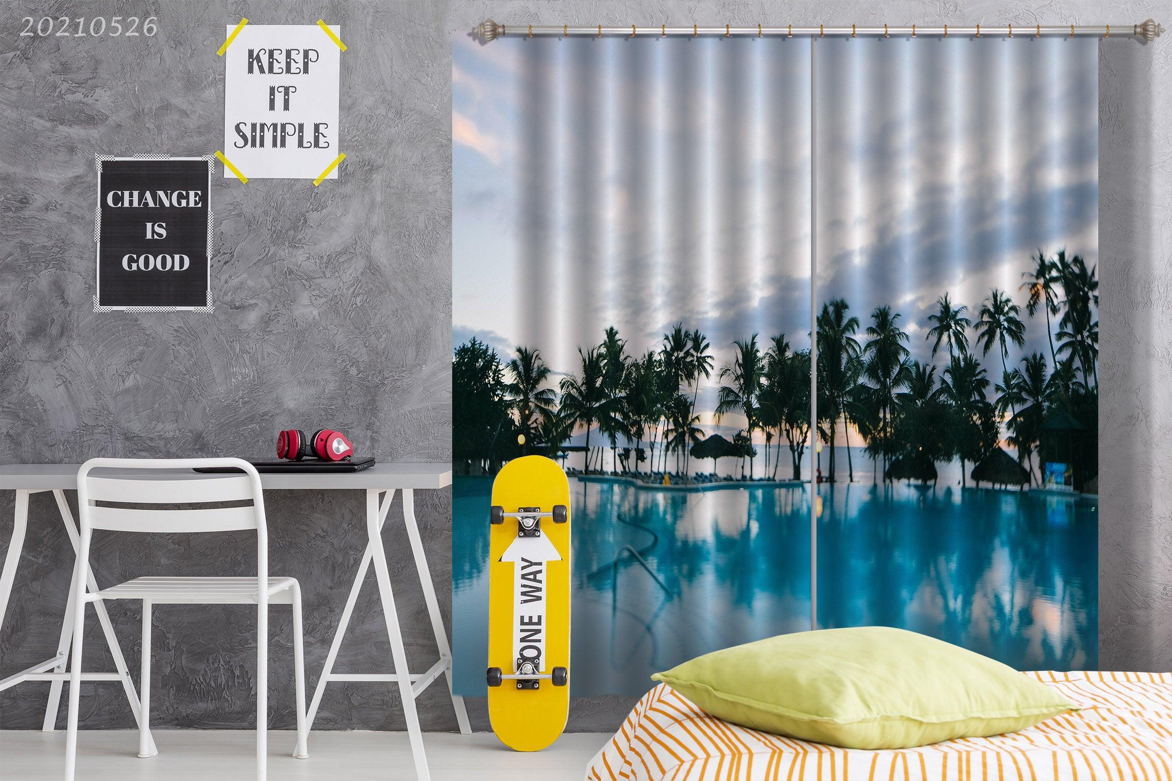 3D Coconut Tree Sea Surface Reflection Curtains and Drapes GD 401- Jess Art Decoration