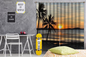 3D Sea Coconut Tree Sunrise Scenery Curtains and Drapes GD 2277- Jess Art Decoration