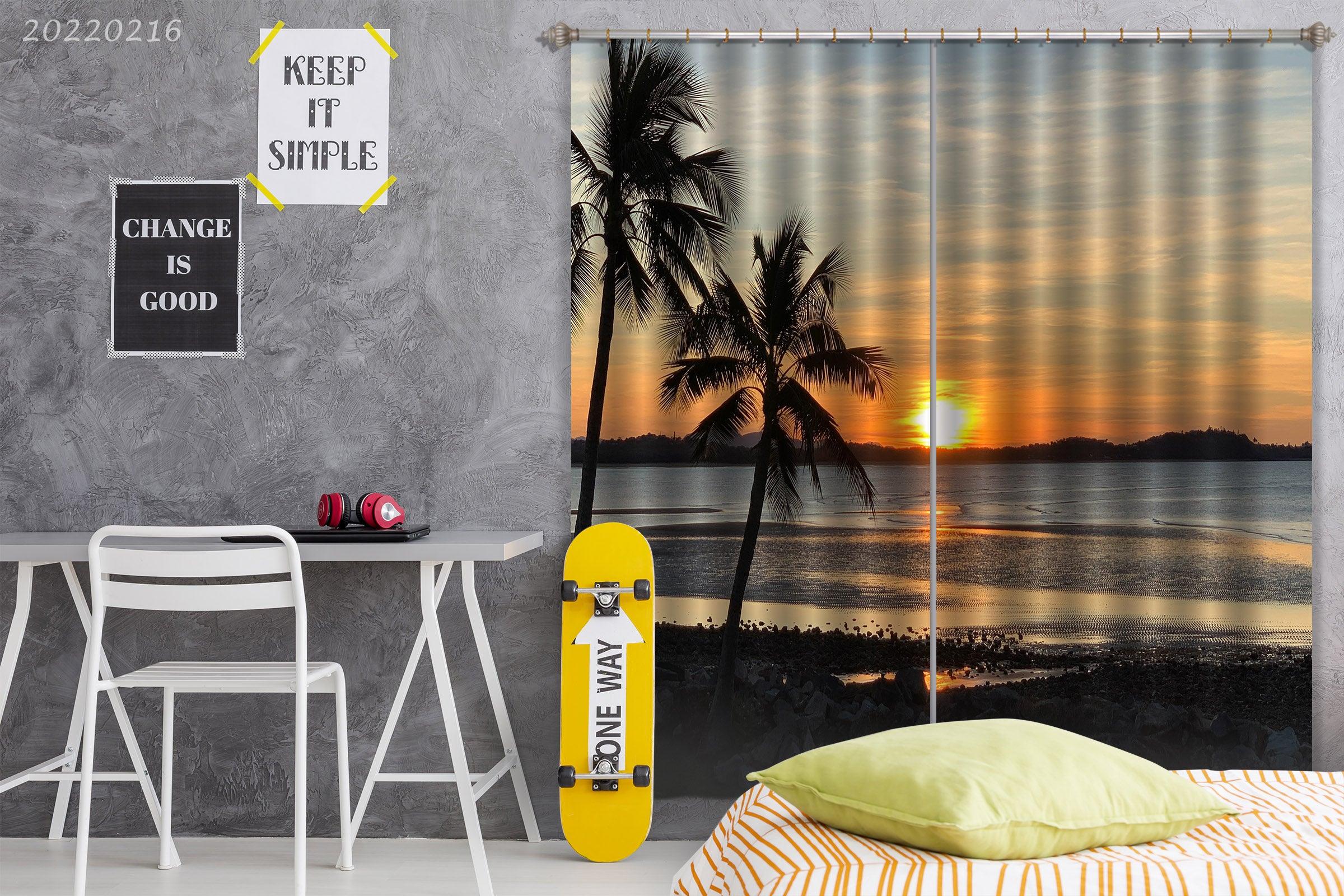 3D Sea Coconut Tree Sunrise Scenery Curtains and Drapes GD 2277- Jess Art Decoration