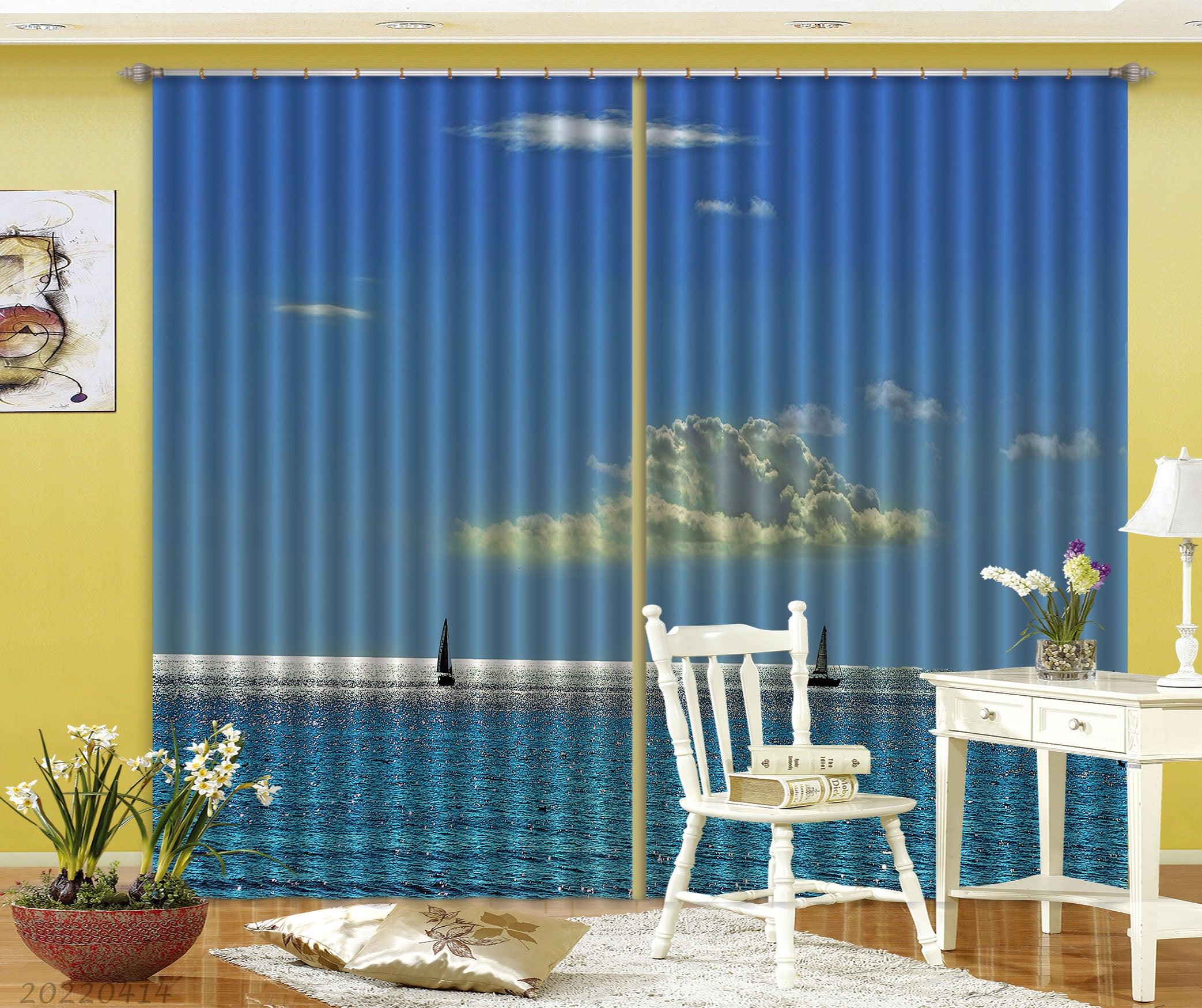 3D Landscape Ocean Sailboat Skyline Cloud Curtains and Drapes GD 4158- Jess Art Decoration