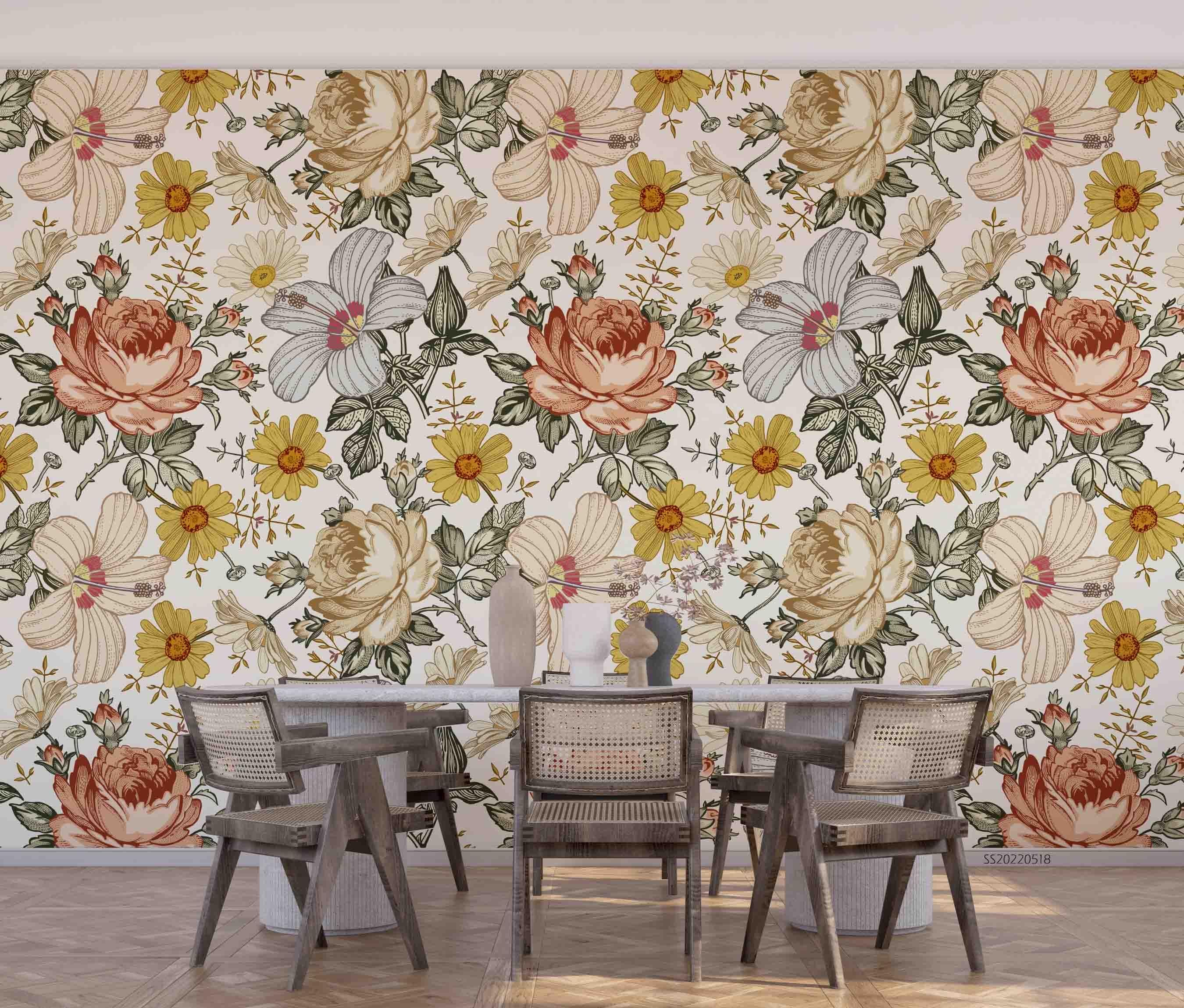 3D Vintage Floral Seamless Wall Mural Wallpaper SWW 86- Jess Art Decoration