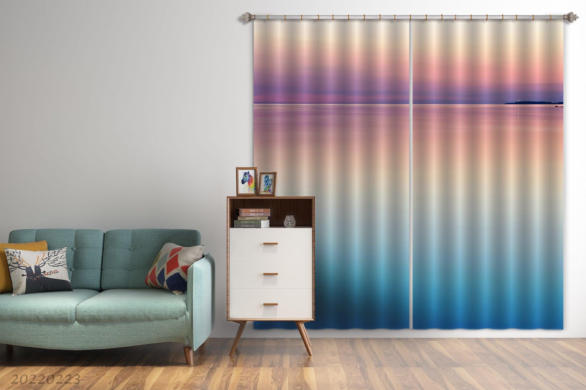 3D Abstract Ocean Skyline Pink Curtains and Drapes GD 2831- Jess Art Decoration