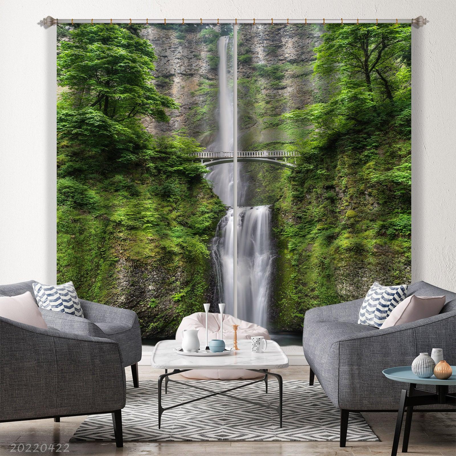 3D Landscape Mountain Waterfall Bridge Green Plant Curtains and Drapes GD 4300- Jess Art Decoration
