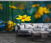 3D Yellow Flowers Green Leaf Wall Mural Wallpaper GD 2426- Jess Art Decoration