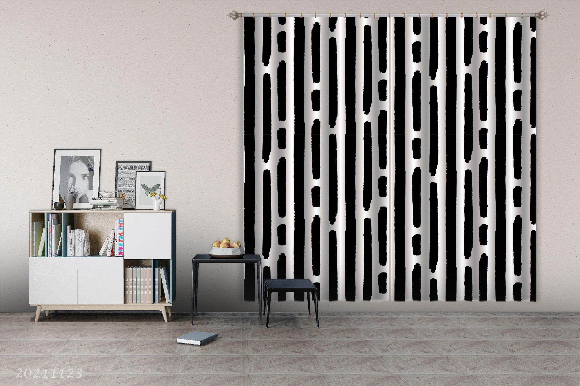 3D Abstract Black Geometric Graphic Curtains and Drapes LQH 27- Jess Art Decoration