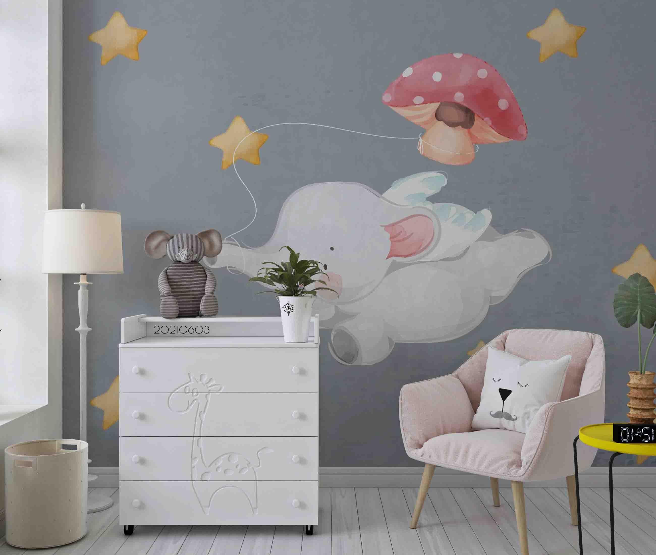 3D  Animal Cartoon Cute Watercolor Elephant  Wall Mural Wallpaper SWW558- Jess Art Decoration
