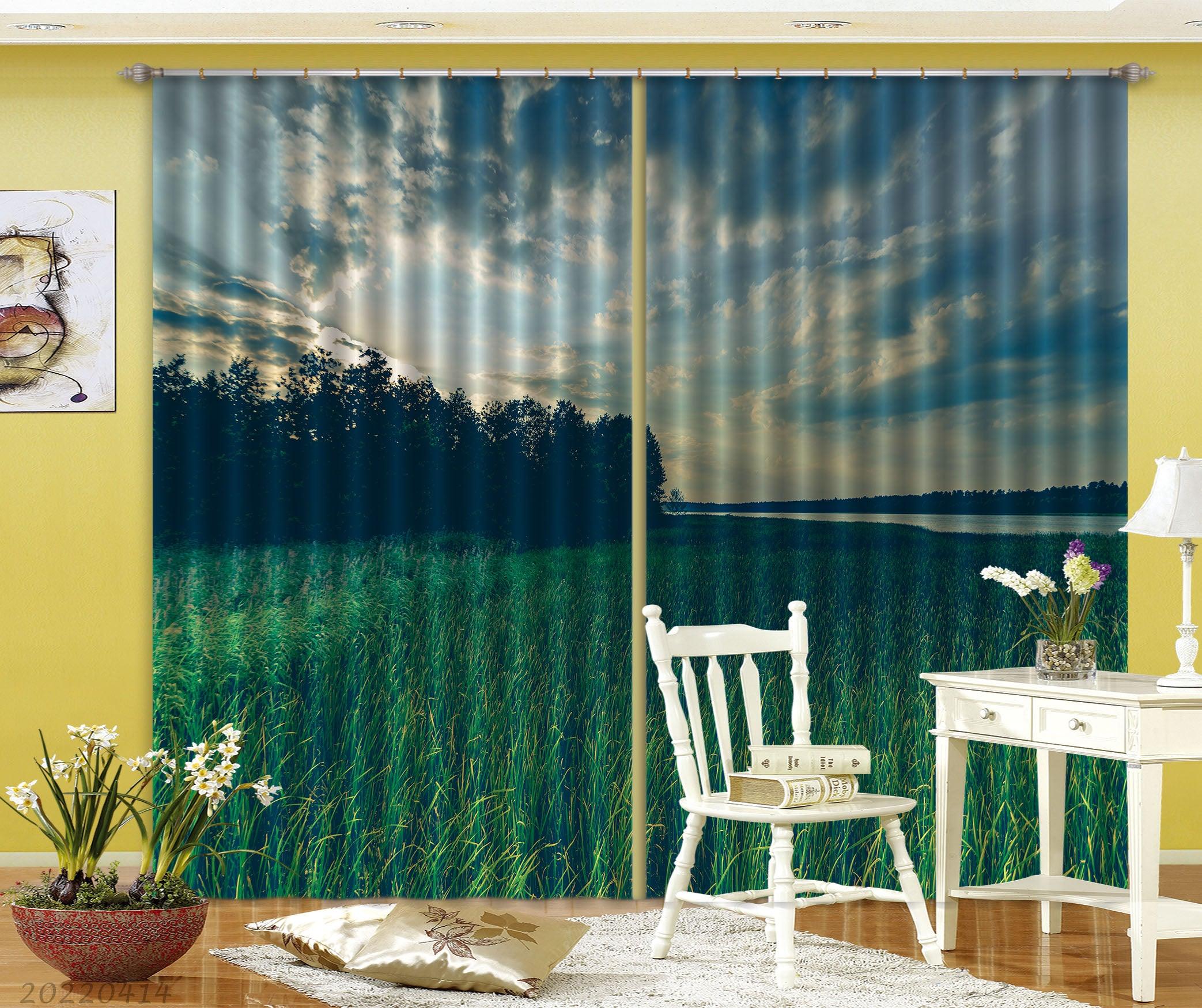 3D Landscape River Tree Nature Grass Curtains and Drapes GD 4122- Jess Art Decoration