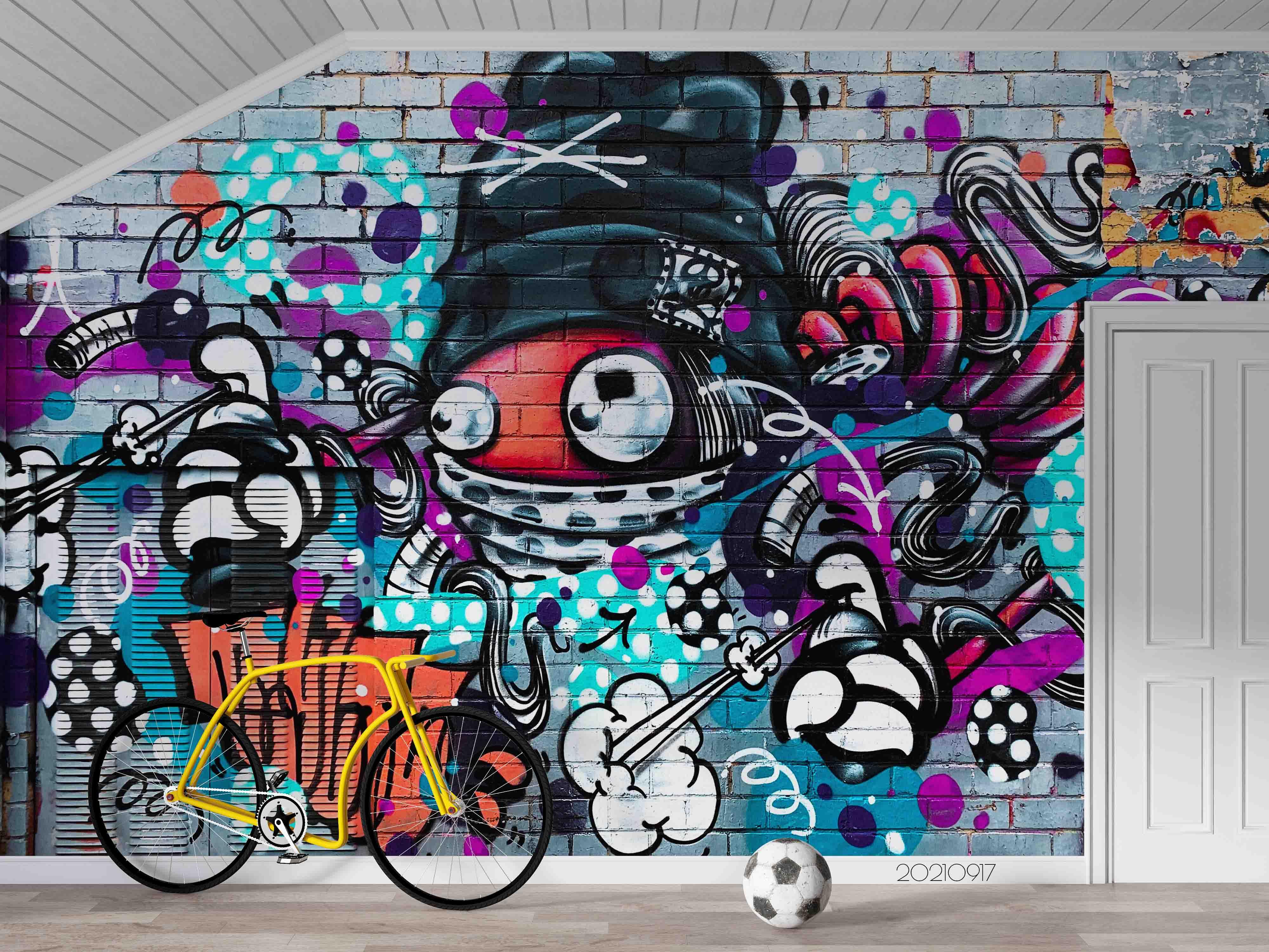 3D Abstract Colored Street Graffiti Wall Mural Wallpaper LQH 48- Jess Art Decoration