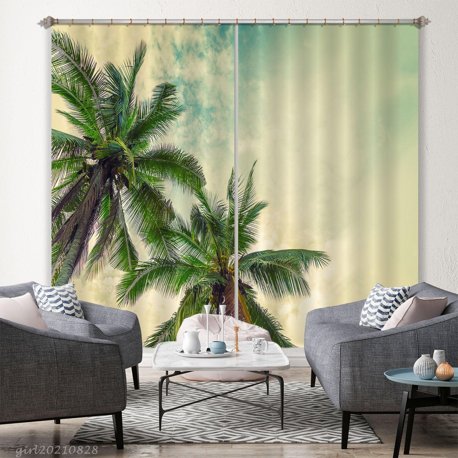 3D Sky Coconut Tree Curtains and Drapes LQH 100- Jess Art Decoration