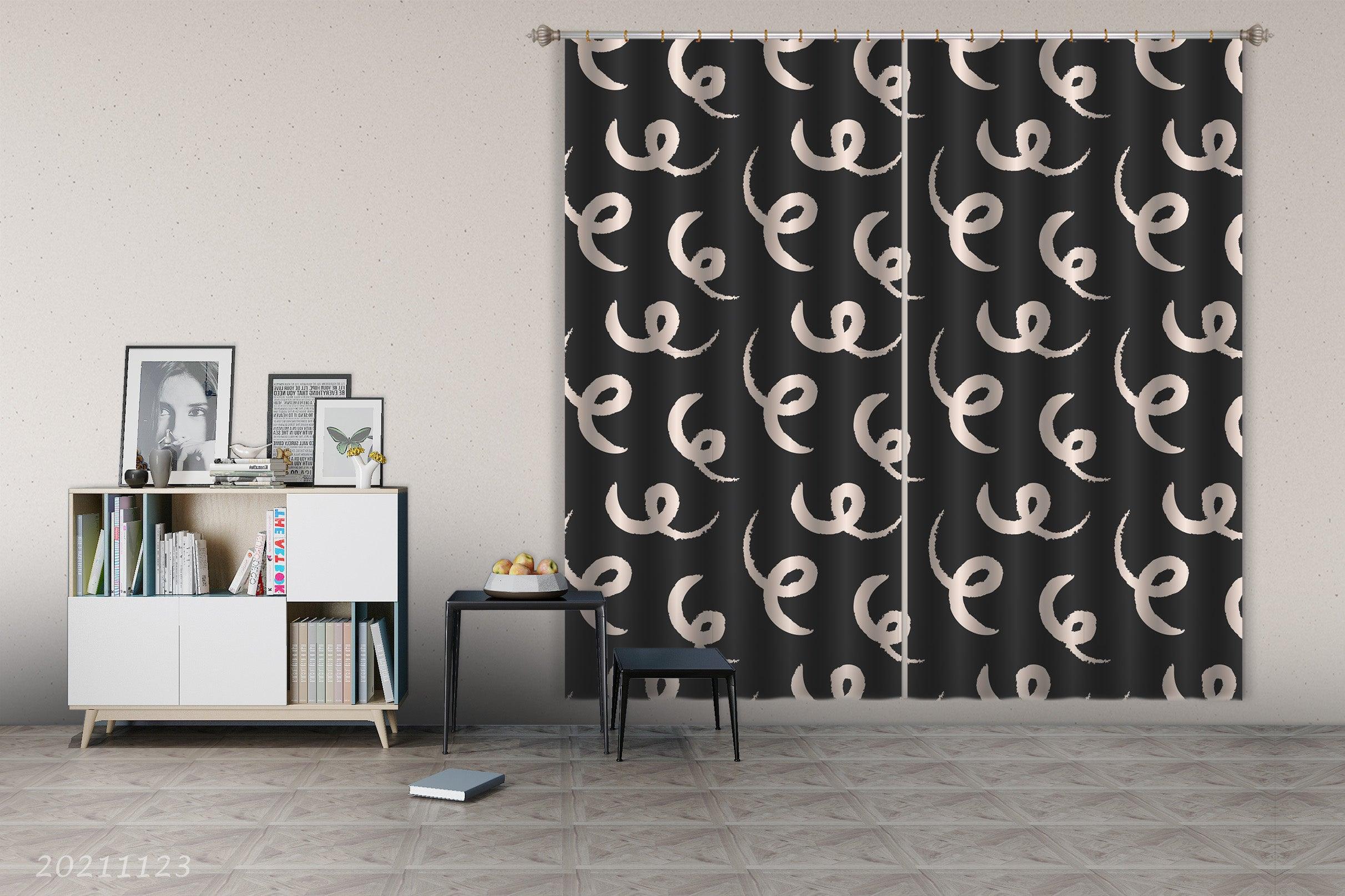 3D Abstract Black Geometric Graphic Curtains and Drapes LQH 21- Jess Art Decoration