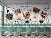 3D Hand Drawn Bubble Tea Pearl Tea Milk Tea Shop Wall Mural Wallpaper JN 30- Jess Art Decoration