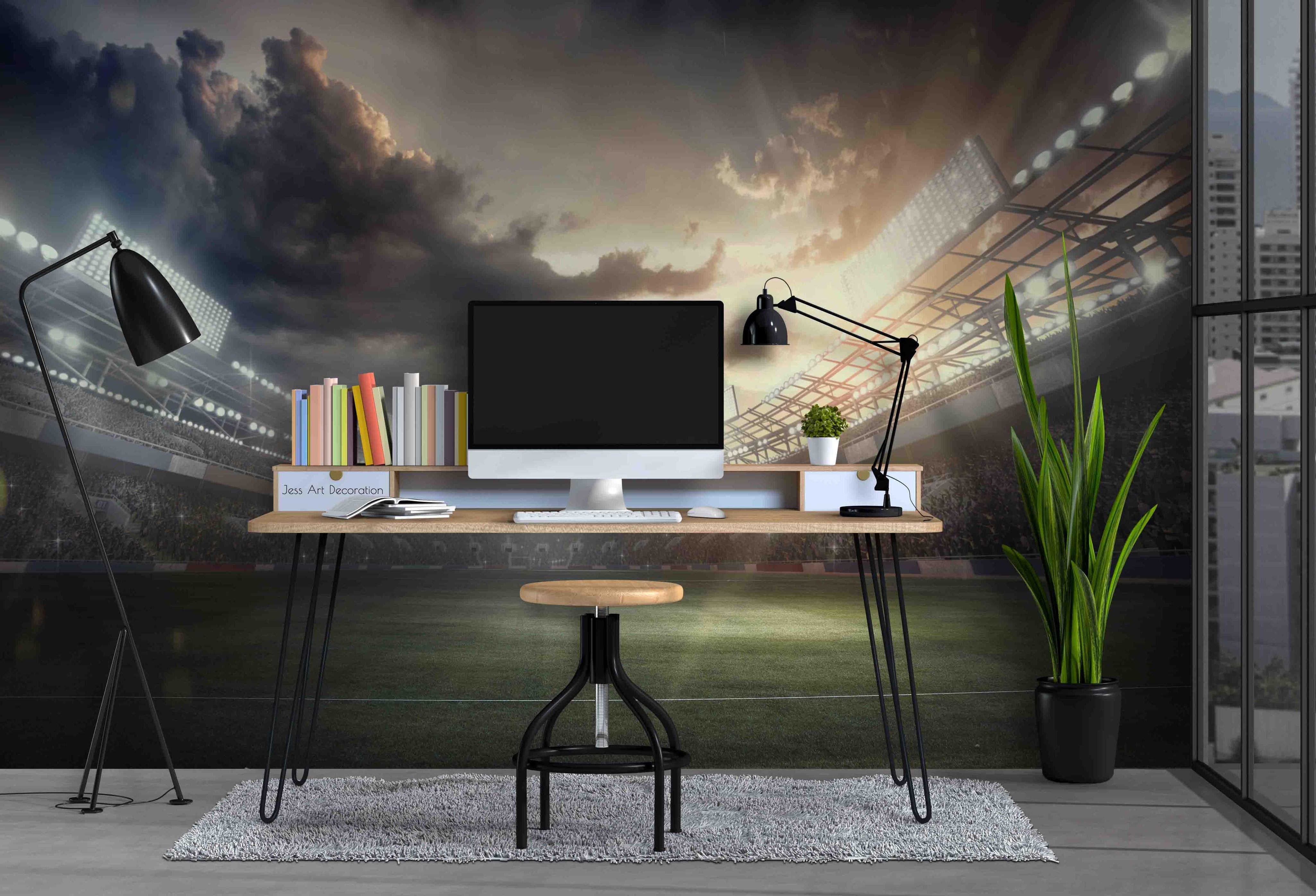 3D Soccer Pitch Green Lawn Stand Lamp Wall Mural Wallpaper GD 2676- Jess Art Decoration