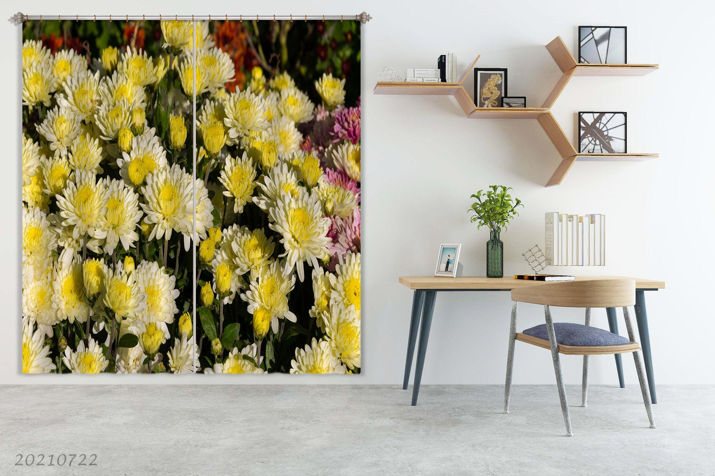 3D Yellow Chrysanthemum Floral Curtains and Drapes LQH 158- Jess Art Decoration