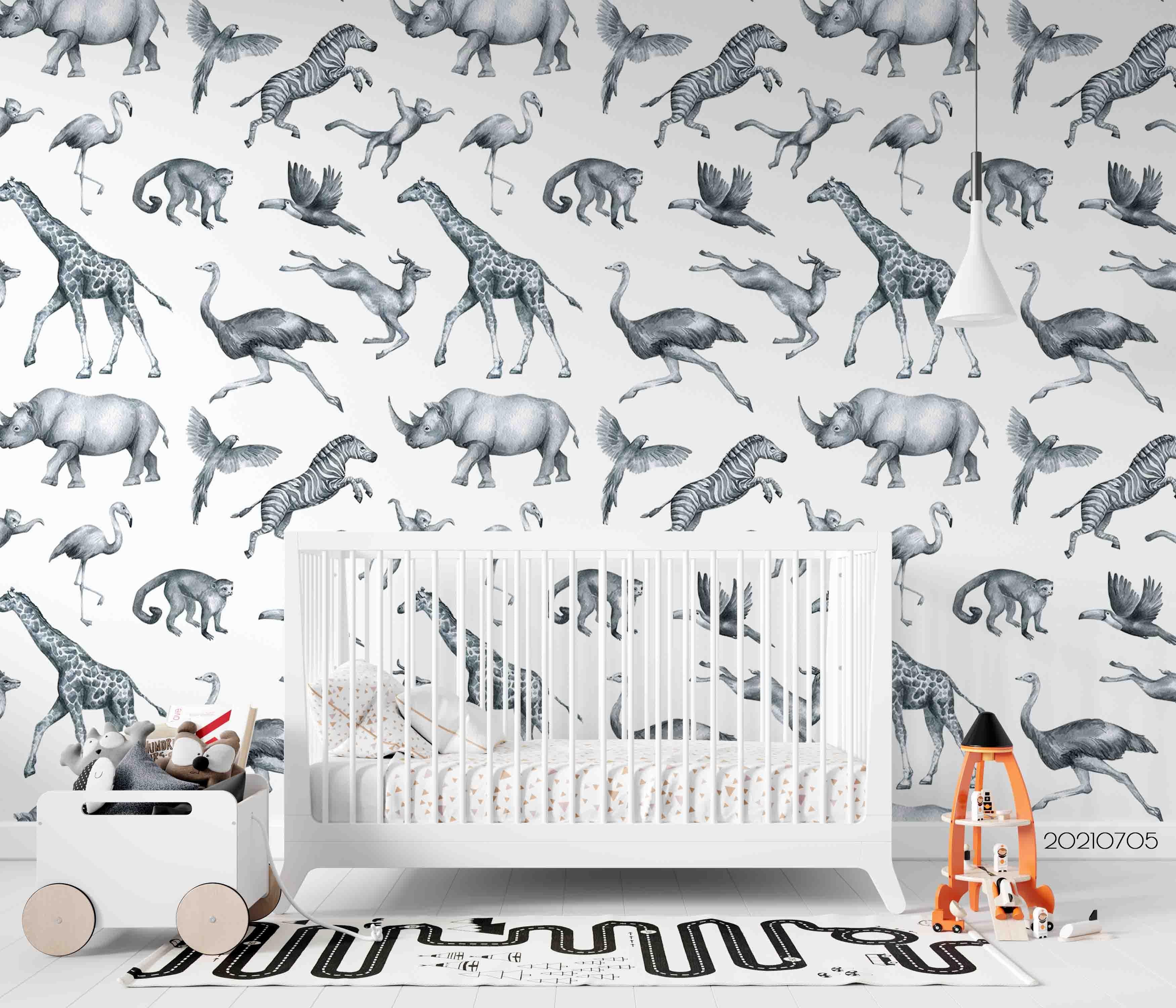 3D Hand Drawn Animals Giraffe Flamingo Wall Mural Wallpaper LQH 137- Jess Art Decoration