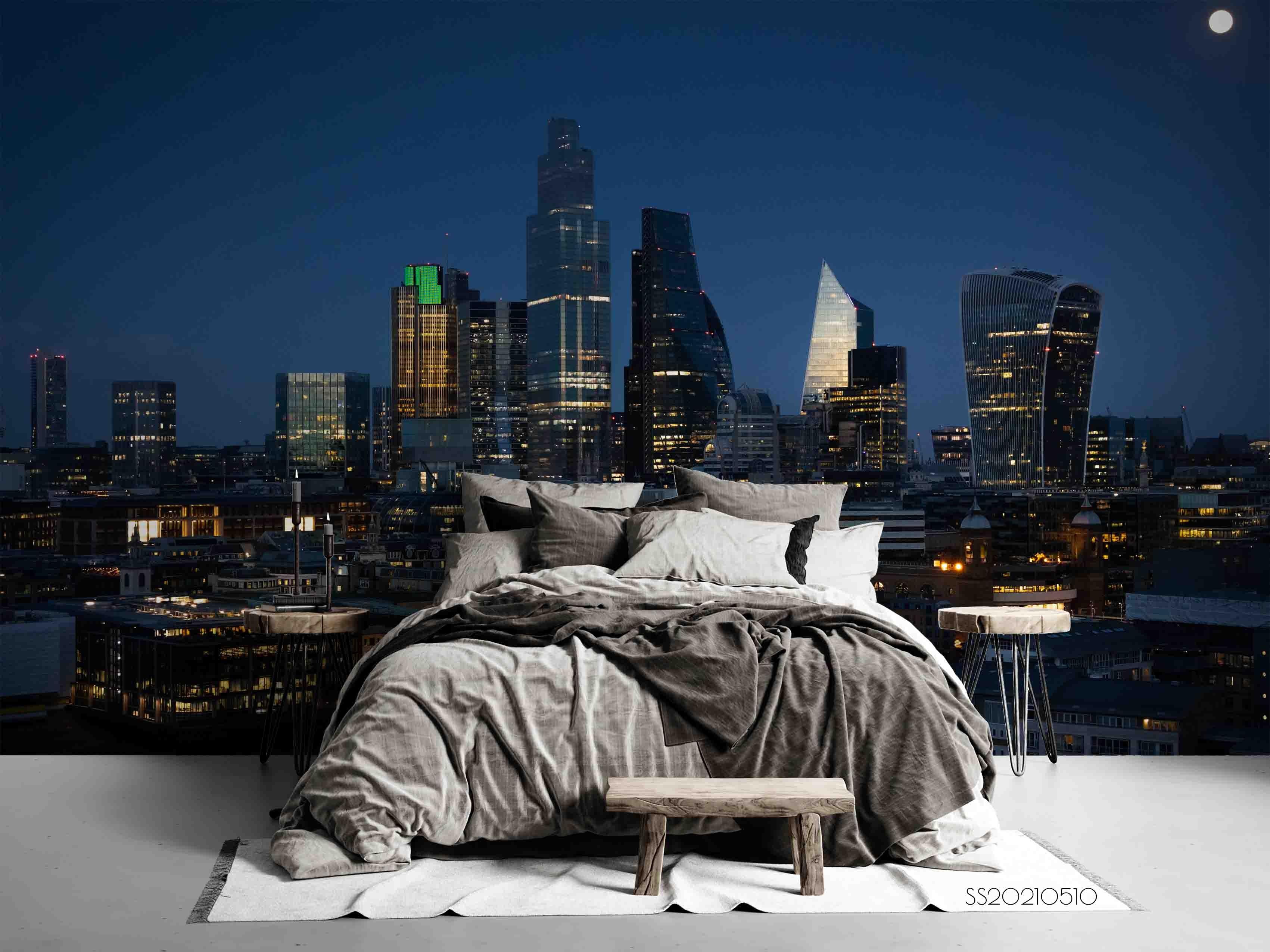 3D City Night View Building Wall Mural Wallpaper LQH 364- Jess Art Decoration