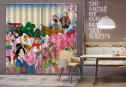 3D Japanese Cherry Blossom Landscape Curtains and Drapes LQH 72- Jess Art Decoration