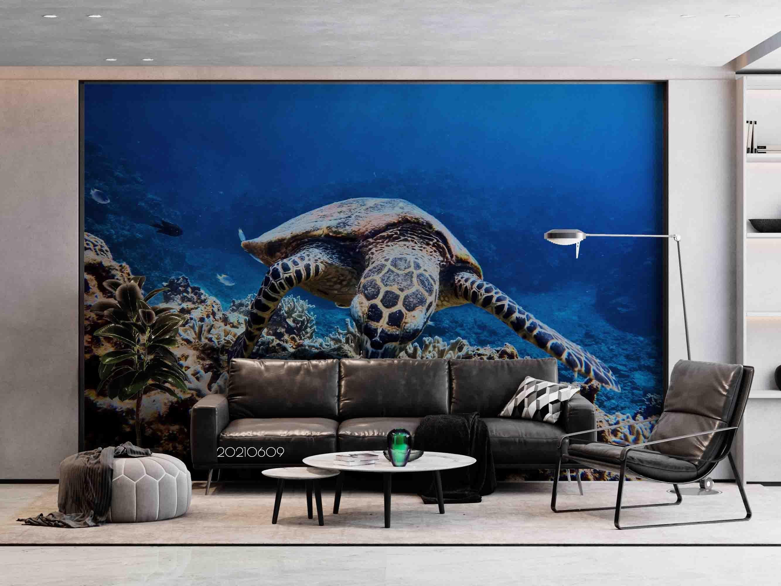 3D Sea World Coral Turtle Wall Mural Wallpaper SWW1656- Jess Art Decoration