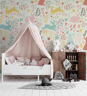 3D Hand Drawn Forest Leaf Animal Rabbit Wall Mural Wallpaper LQH 119- Jess Art Decoration