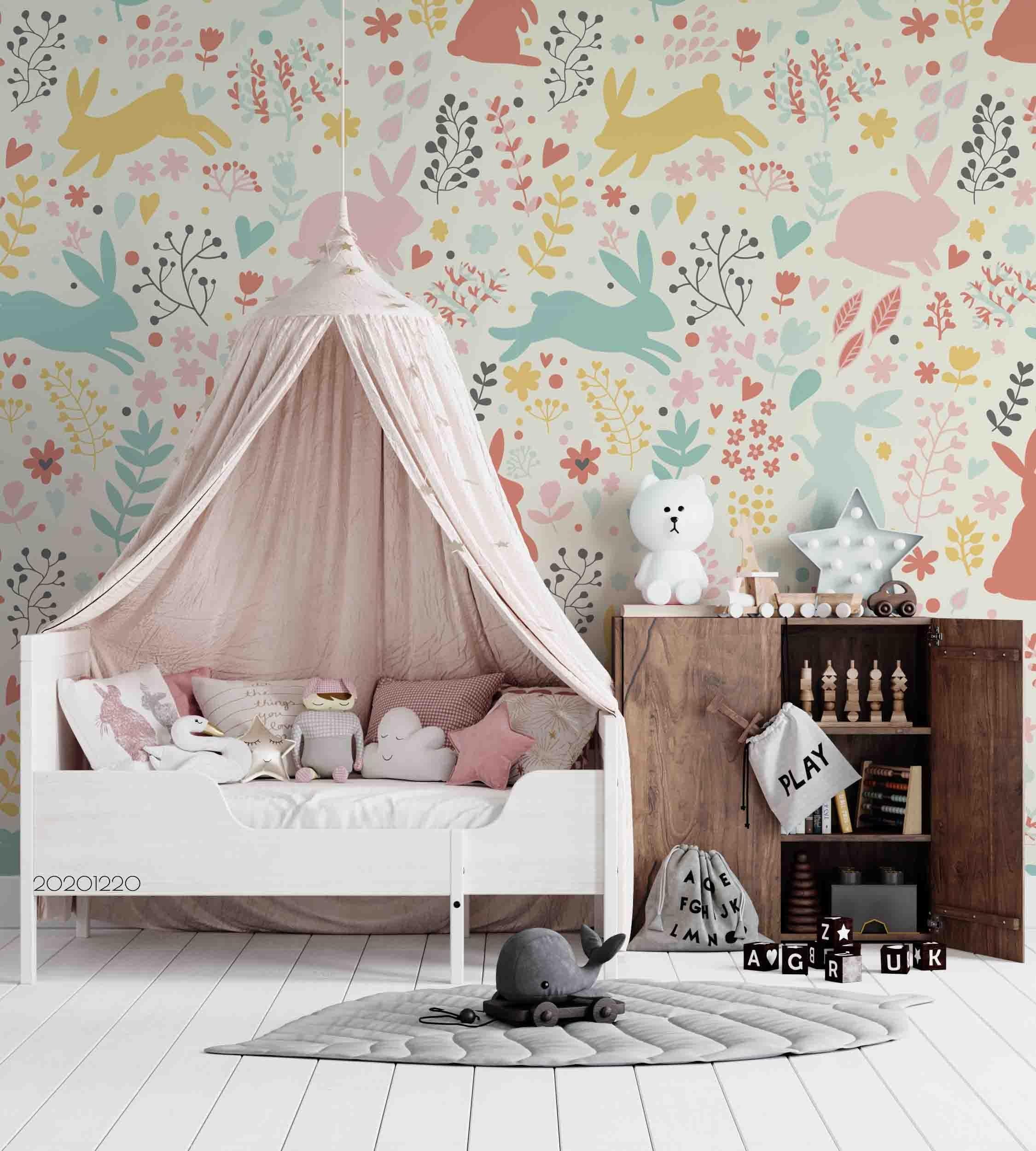 3D Hand Drawn Forest Leaf Animal Rabbit Wall Mural Wallpaper LQH 119- Jess Art Decoration