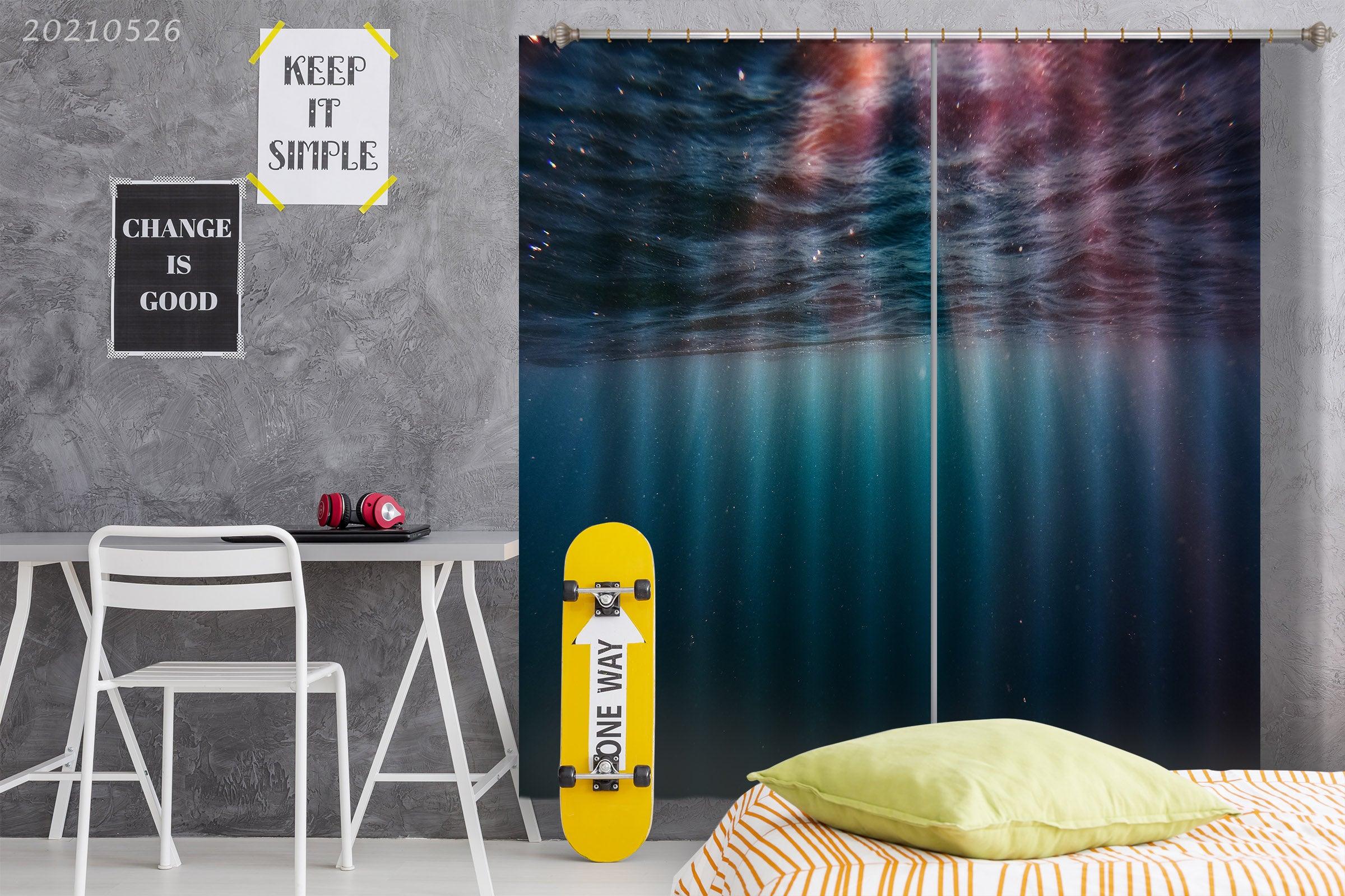 3D Blue Ocean Sea Level Undersea Curtains and Drapes GD 417- Jess Art Decoration