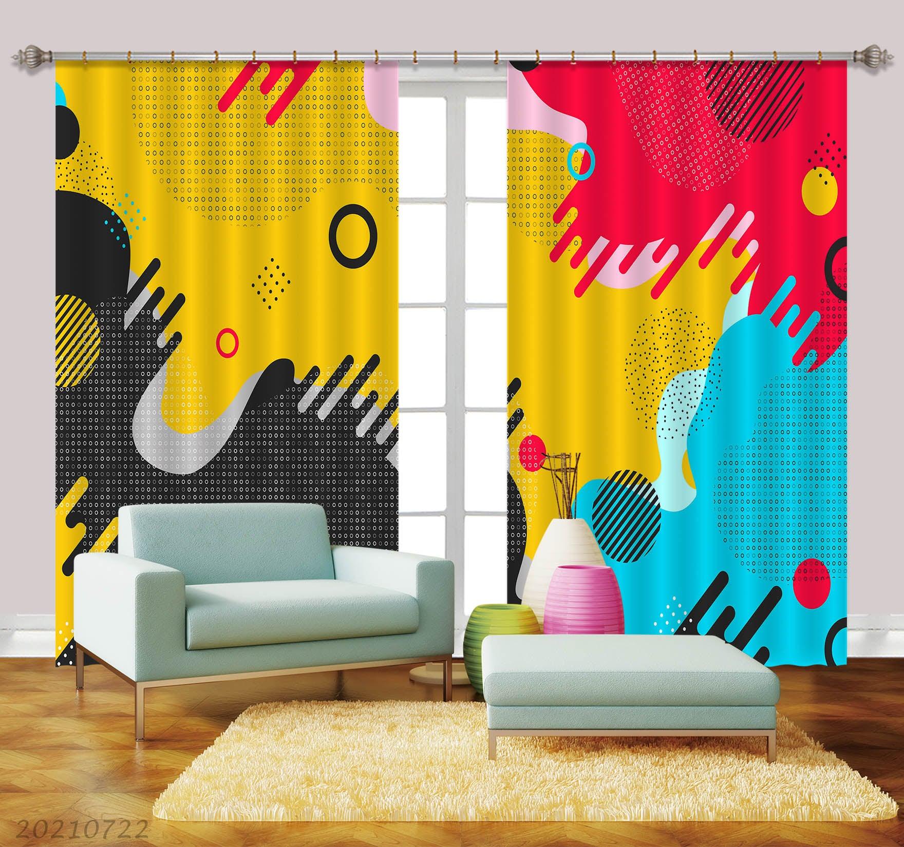 3D Abstract Color Geometric Shape Curtains and Drapes LQH 8- Jess Art Decoration