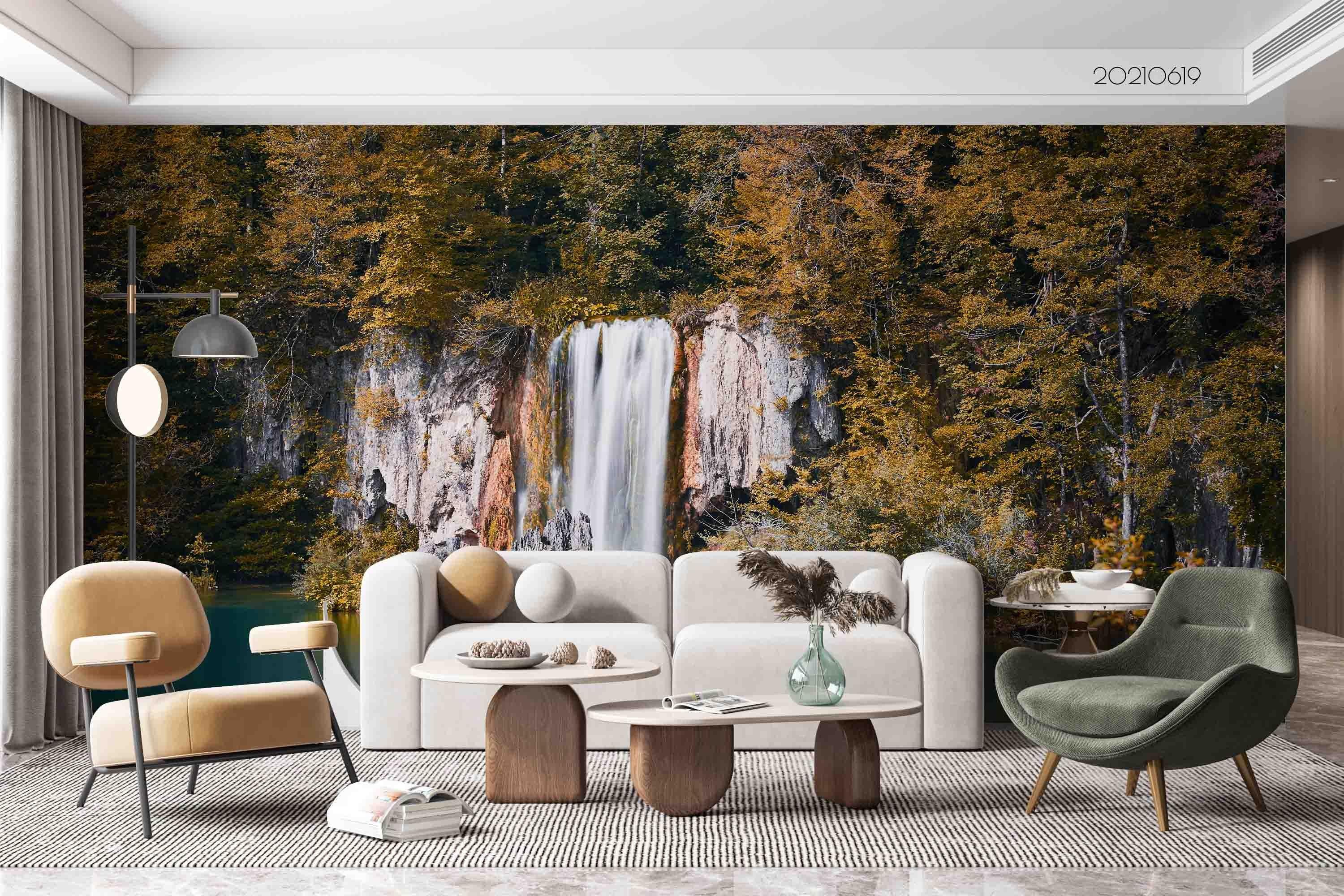 3D Green Forest Waterfall Landscape Wall Mural Wallpaper LQH 188- Jess Art Decoration