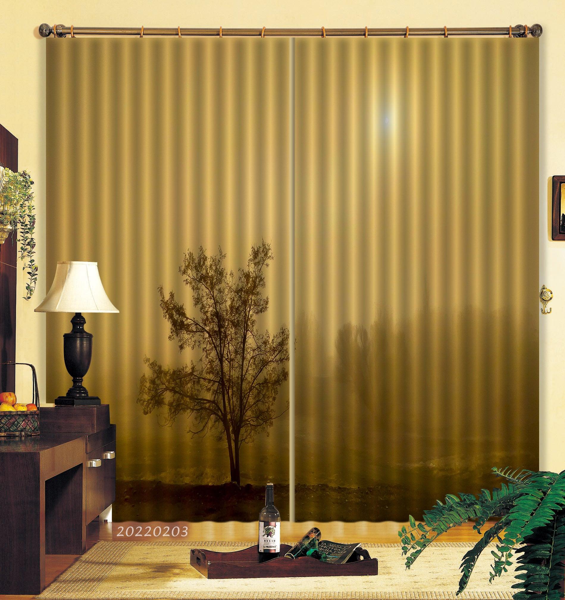 3D Tree Yellow Sand Sun Curtains and Drapes GD 1158- Jess Art Decoration