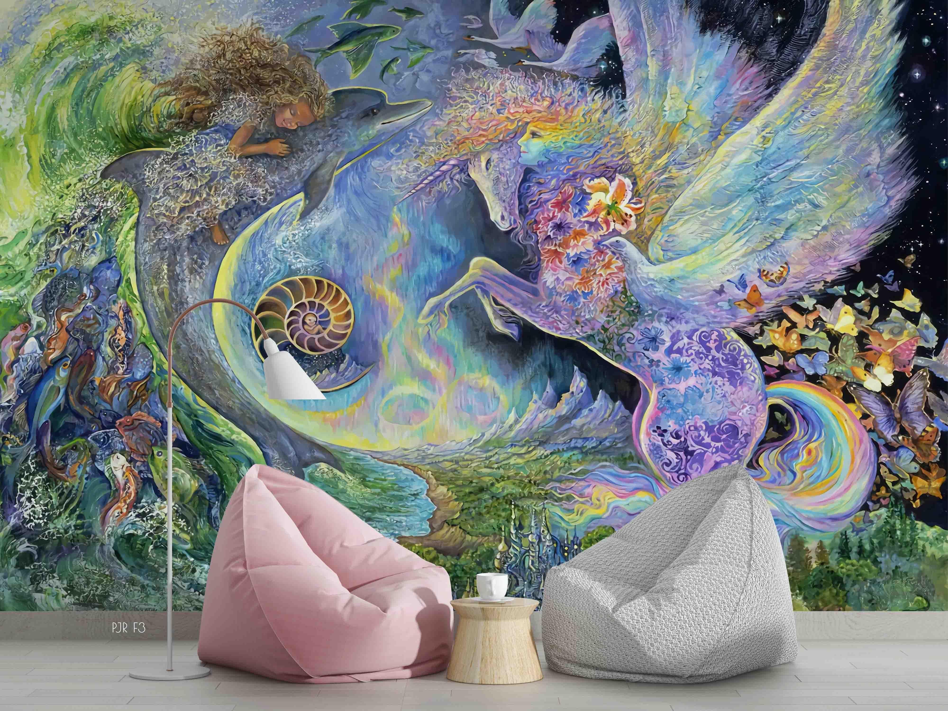 3D Winged Horse Fantasy colourful winged horse fantasy mural wall mural wallpaper for kids room - view 3