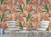 3D Tropical Leaves Floral Flamingo Wall Mural Wallpaper GD 995- Jess Art Decoration