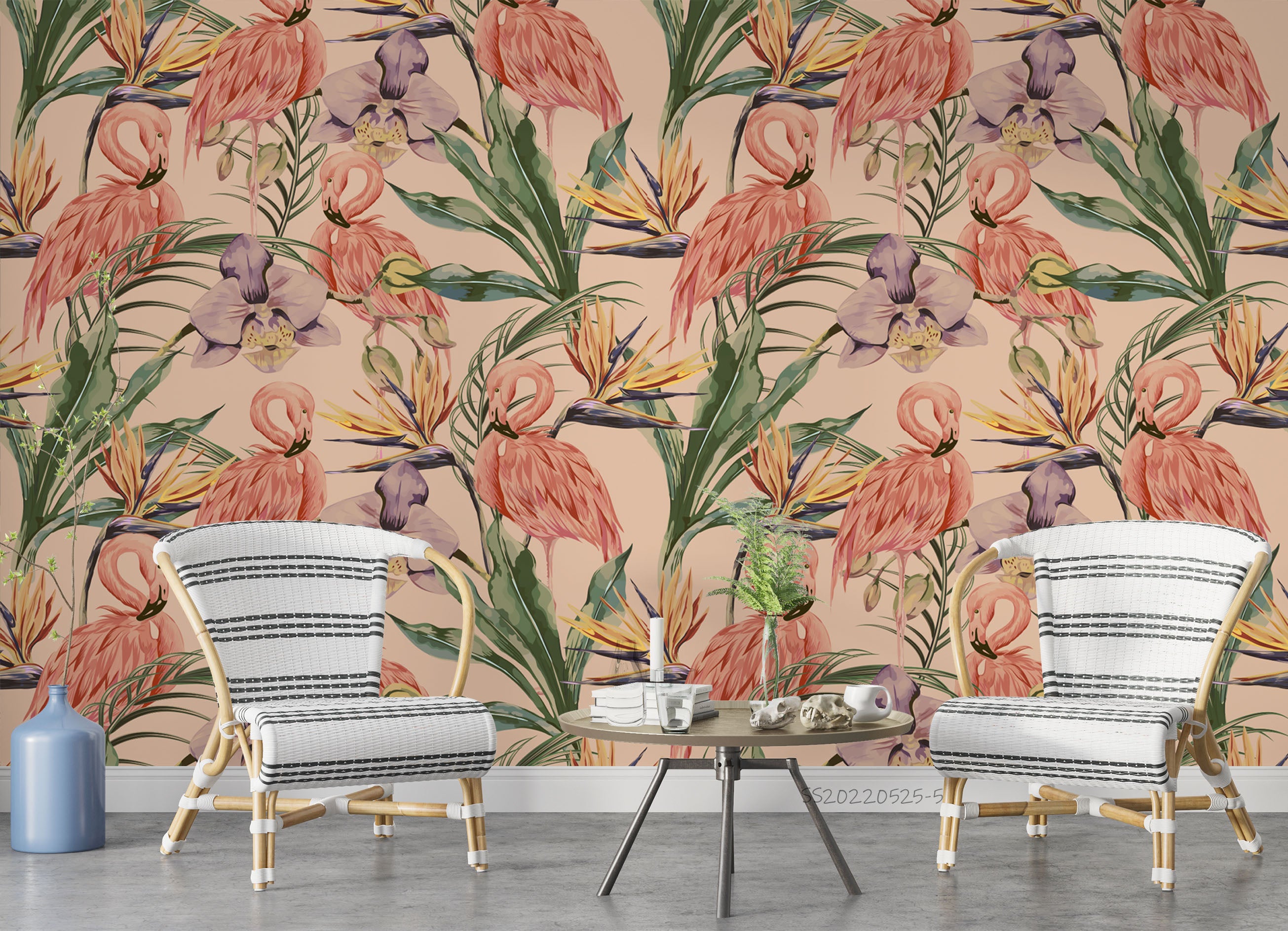 3D Tropical Leaves Floral Flamingo Wall Mural Wallpaper GD 995- Jess Art Decoration