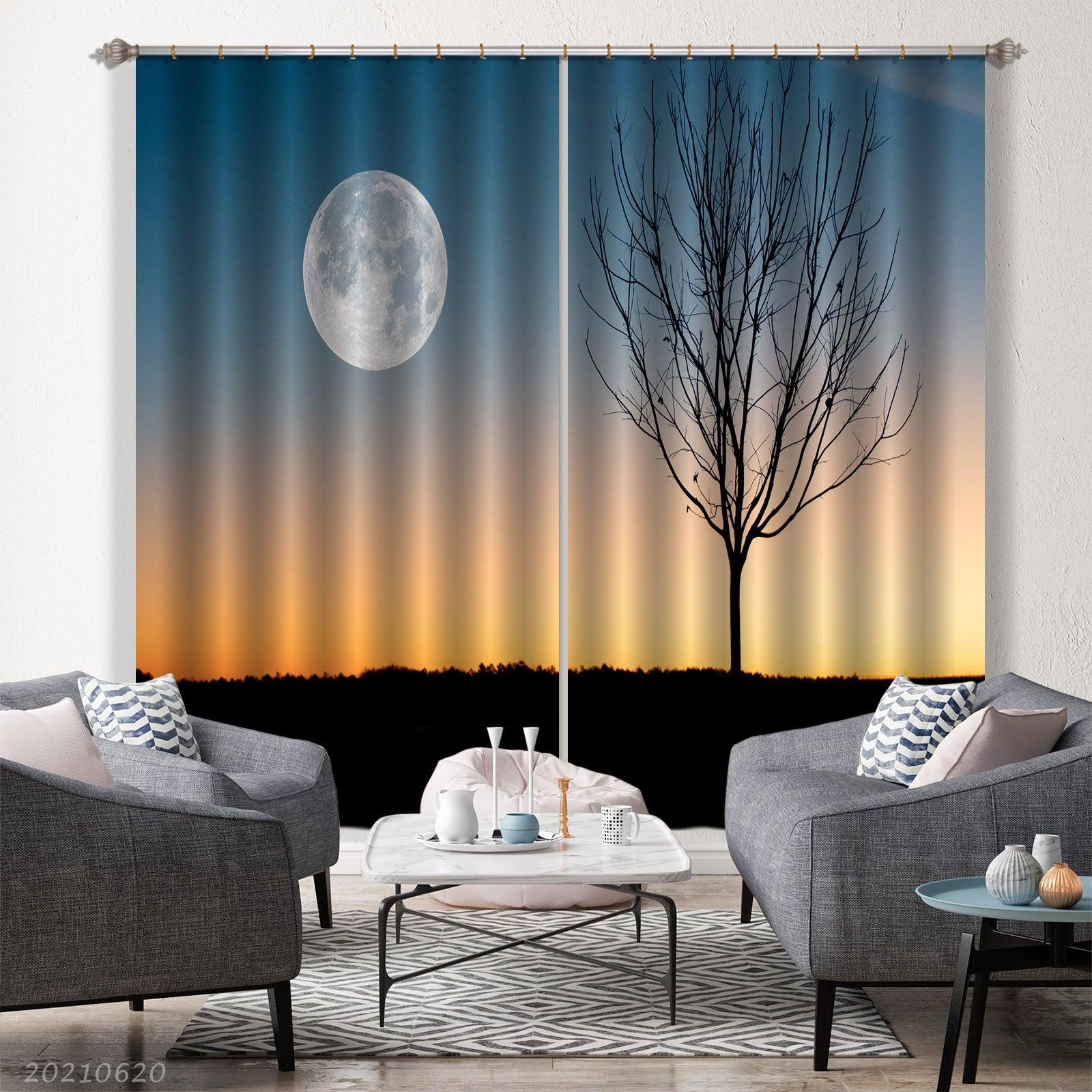 3D Night Tree Full Moon Scenery Curtains and Drapes GD 861- Jess Art Decoration