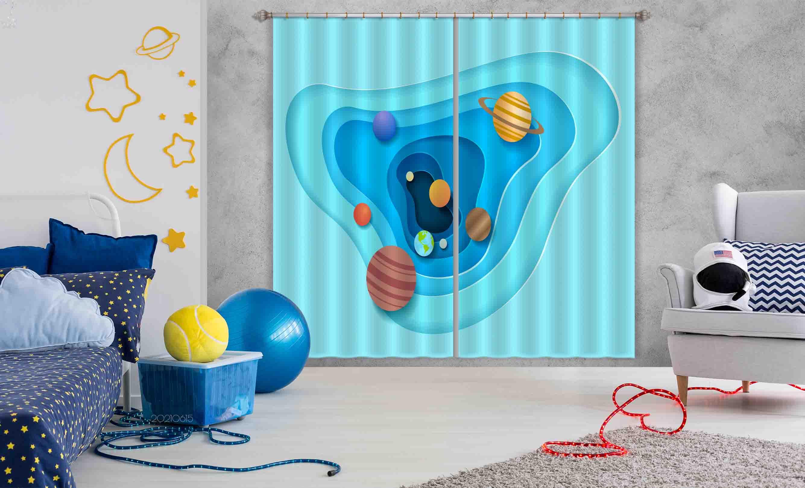 3D Cartoon Space Planet Curtains and Drapes LLL 450- Jess Art Decoration