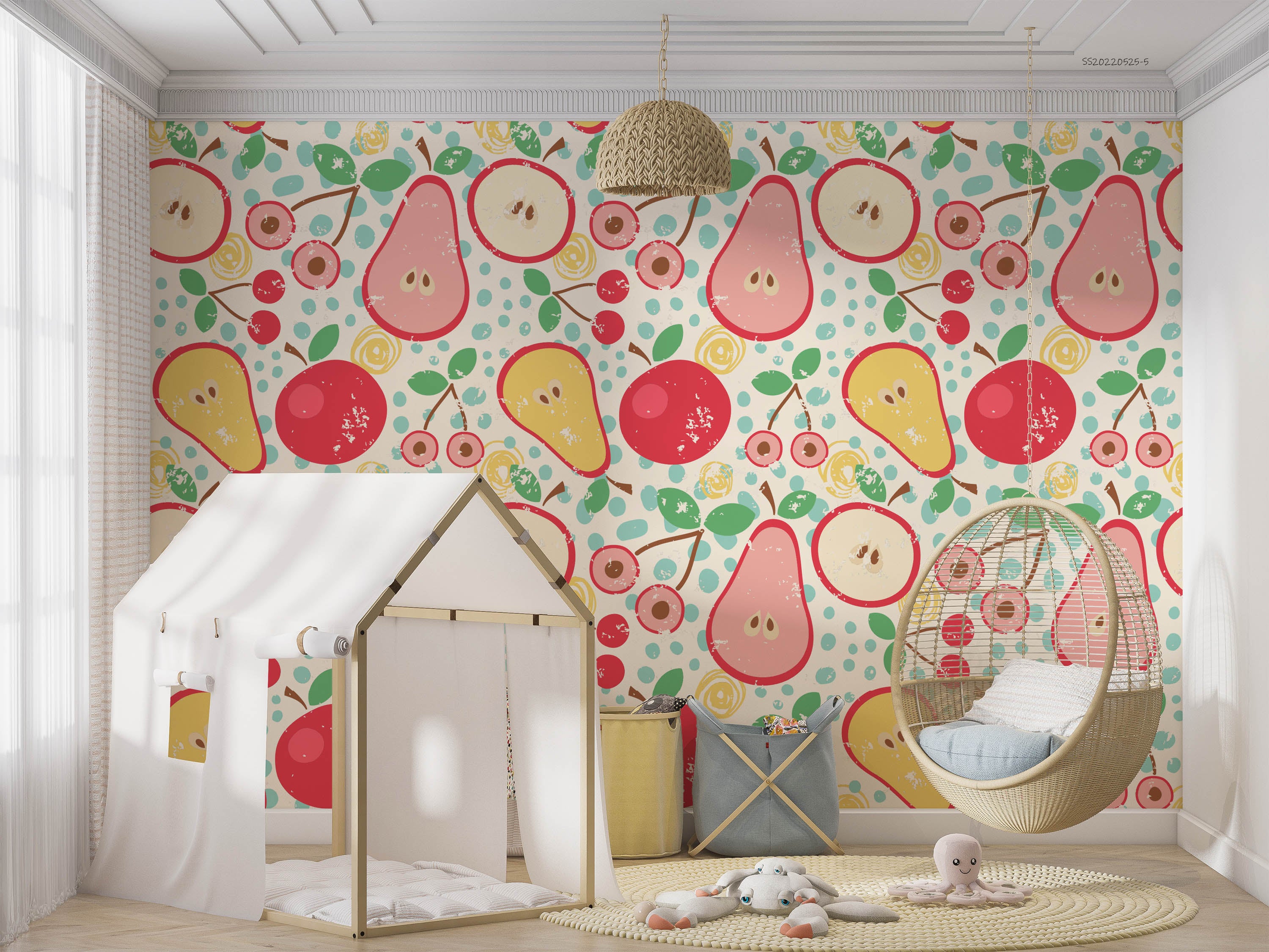 3D Cartoon Cute Colorful Fruit Apple Pear Cherry Wall Mural Wallpaper GD 939- Jess Art Decoration