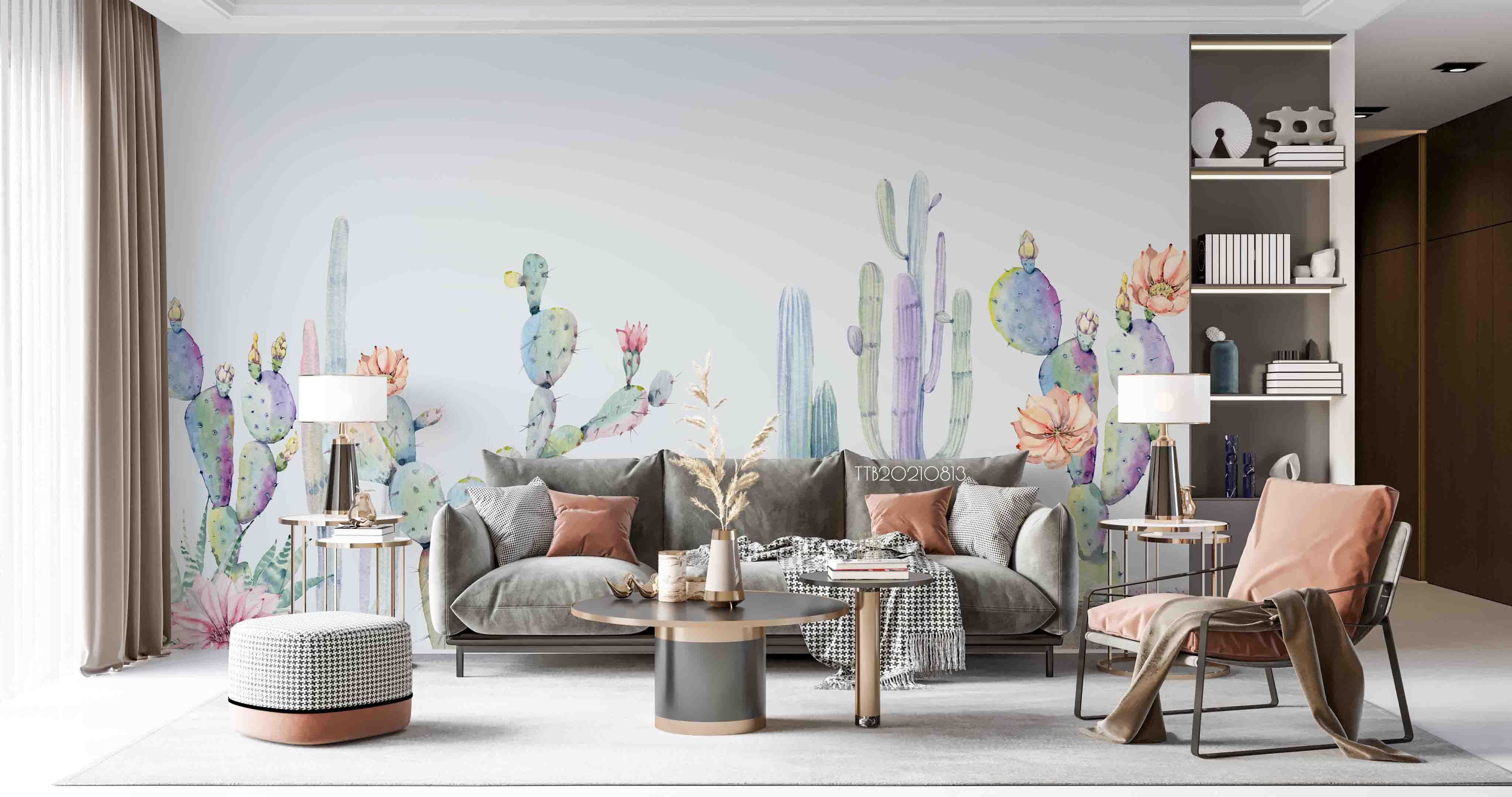 3D Northern Europe Hand-painted  Cactus Fresh Wall Mural Wallpaper SWW5094- Jess Art Decoration