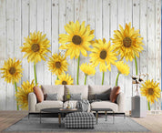 3D Sunflower Wood Painting Mural Wallpaper WJ 1395- Jess Art Decoration