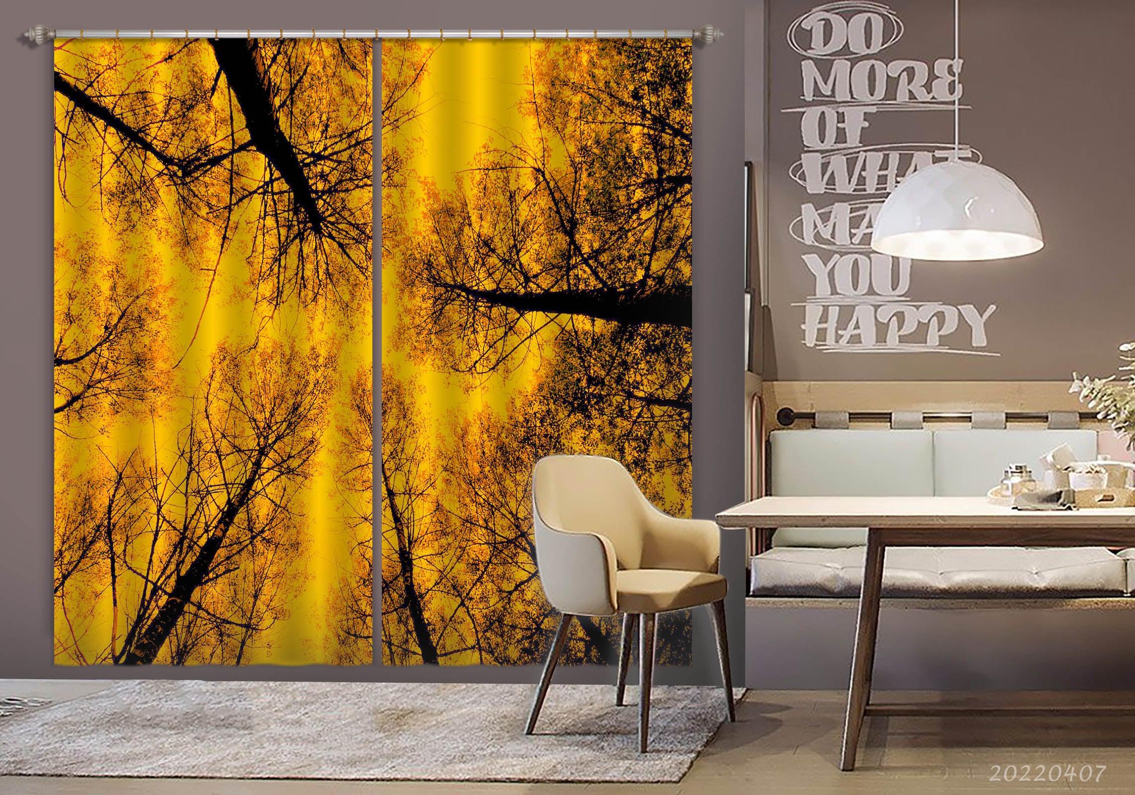 3D Tree Branch Yellow Sunset Curtains and Drapes GD 3472- Jess Art Decoration