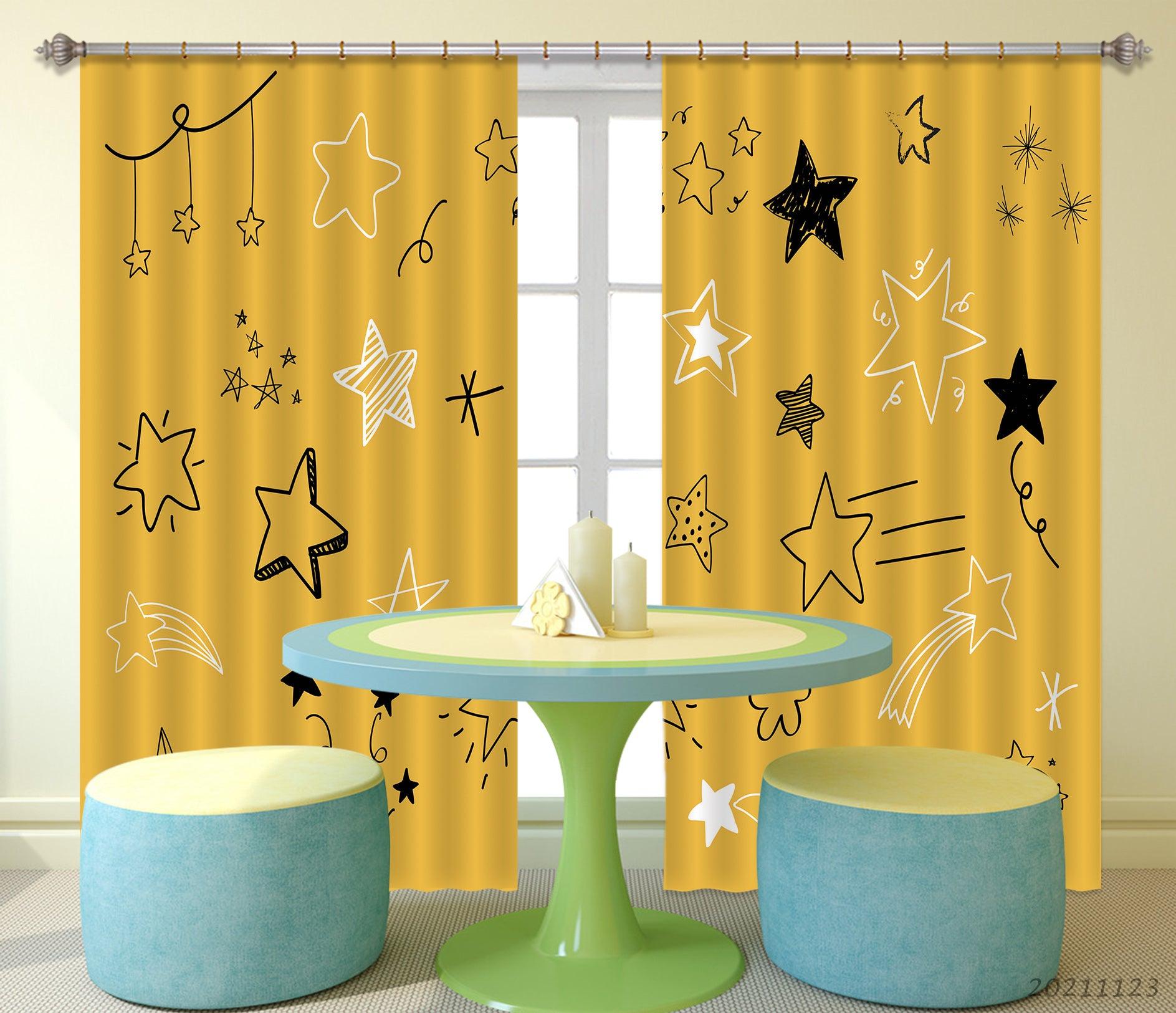 3D Yellow Star Pattern Curtains and Drapes LQH 75- Jess Art Decoration