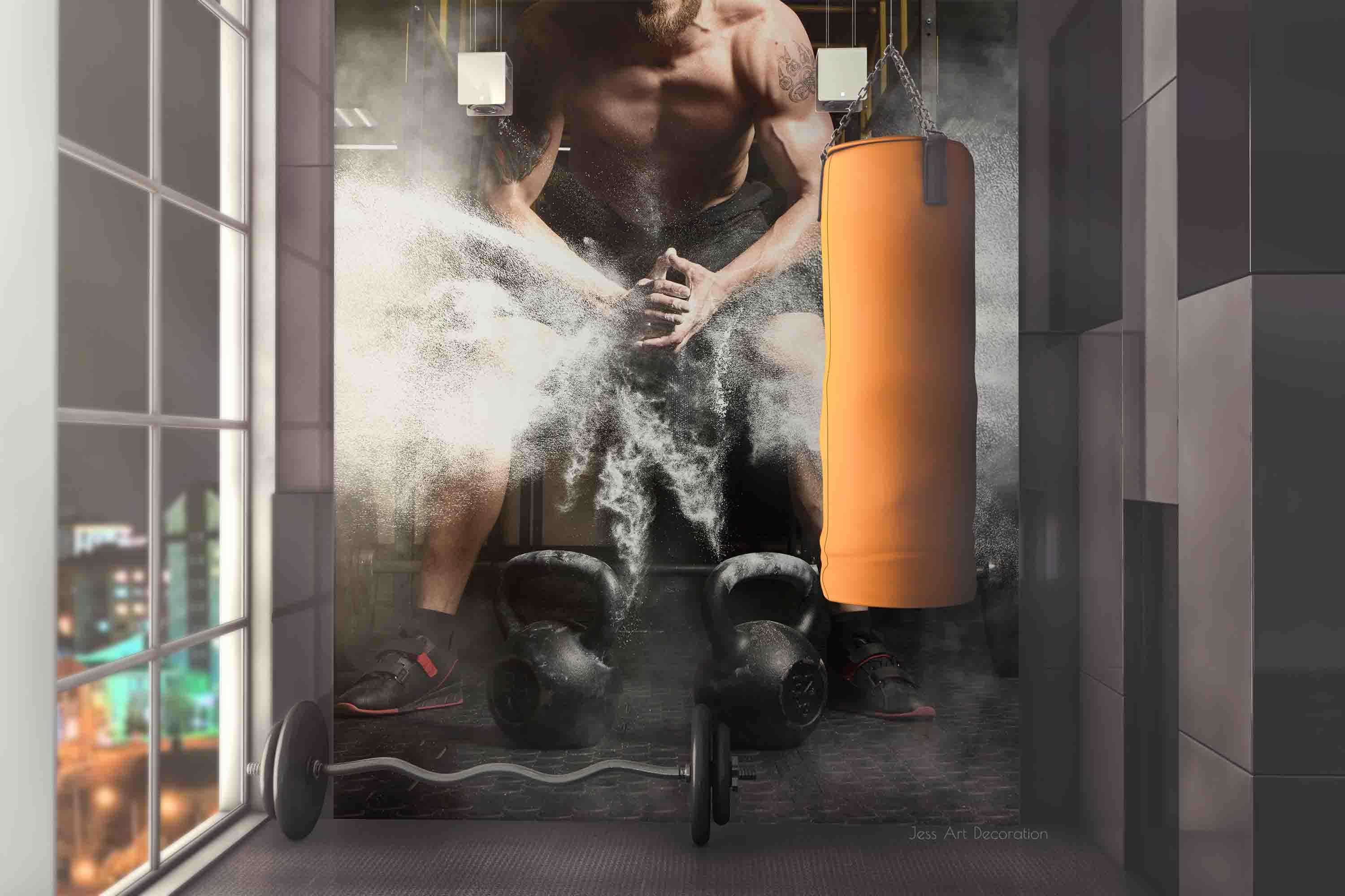 3D Men Arm Gym White Powder Wall Mural Wallpaper GD 2961- Jess Art Decoration