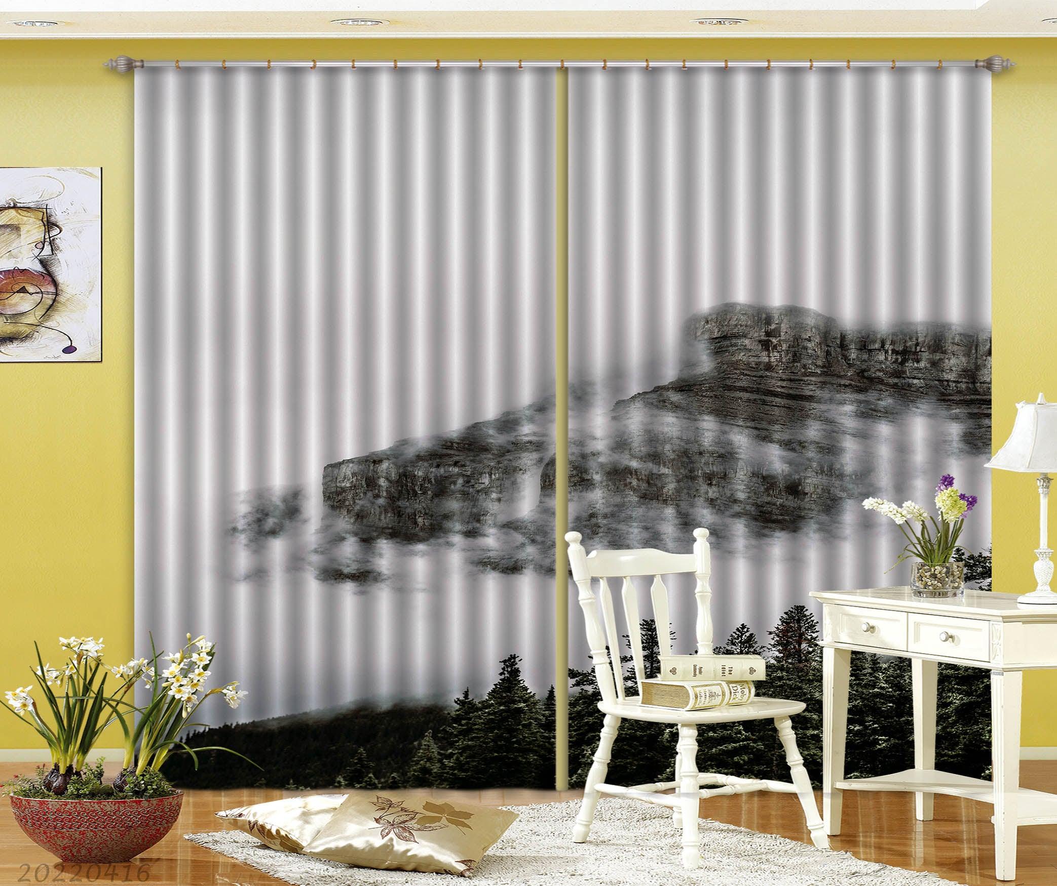 3D Landscape Mountain Rock Cloud Fog Woods Curtains and Drapes GD 4447- Jess Art Decoration
