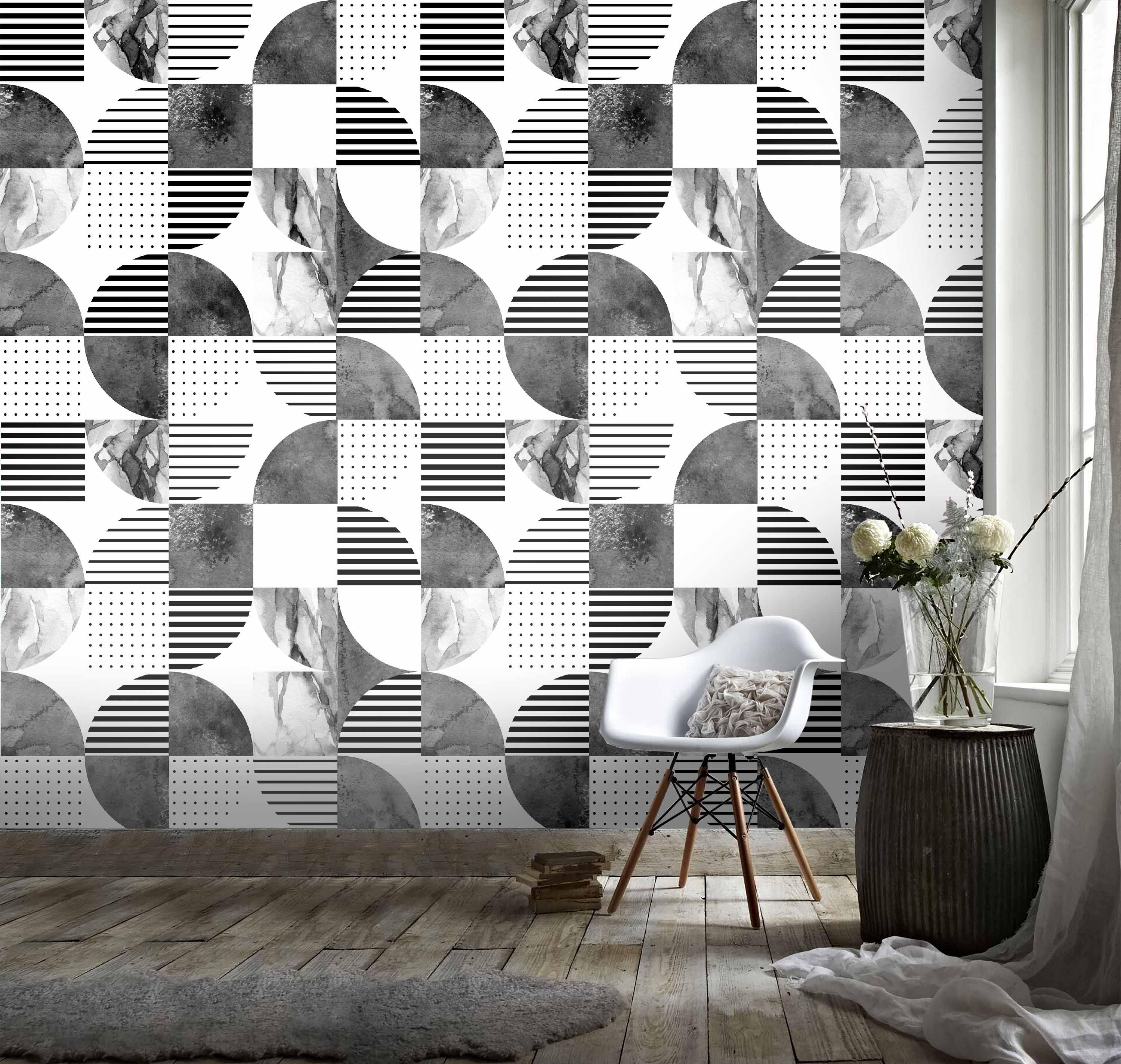 3D Black White Circle Square Pattern Wall Mural Wallpaper 123- Jess Art Decoration