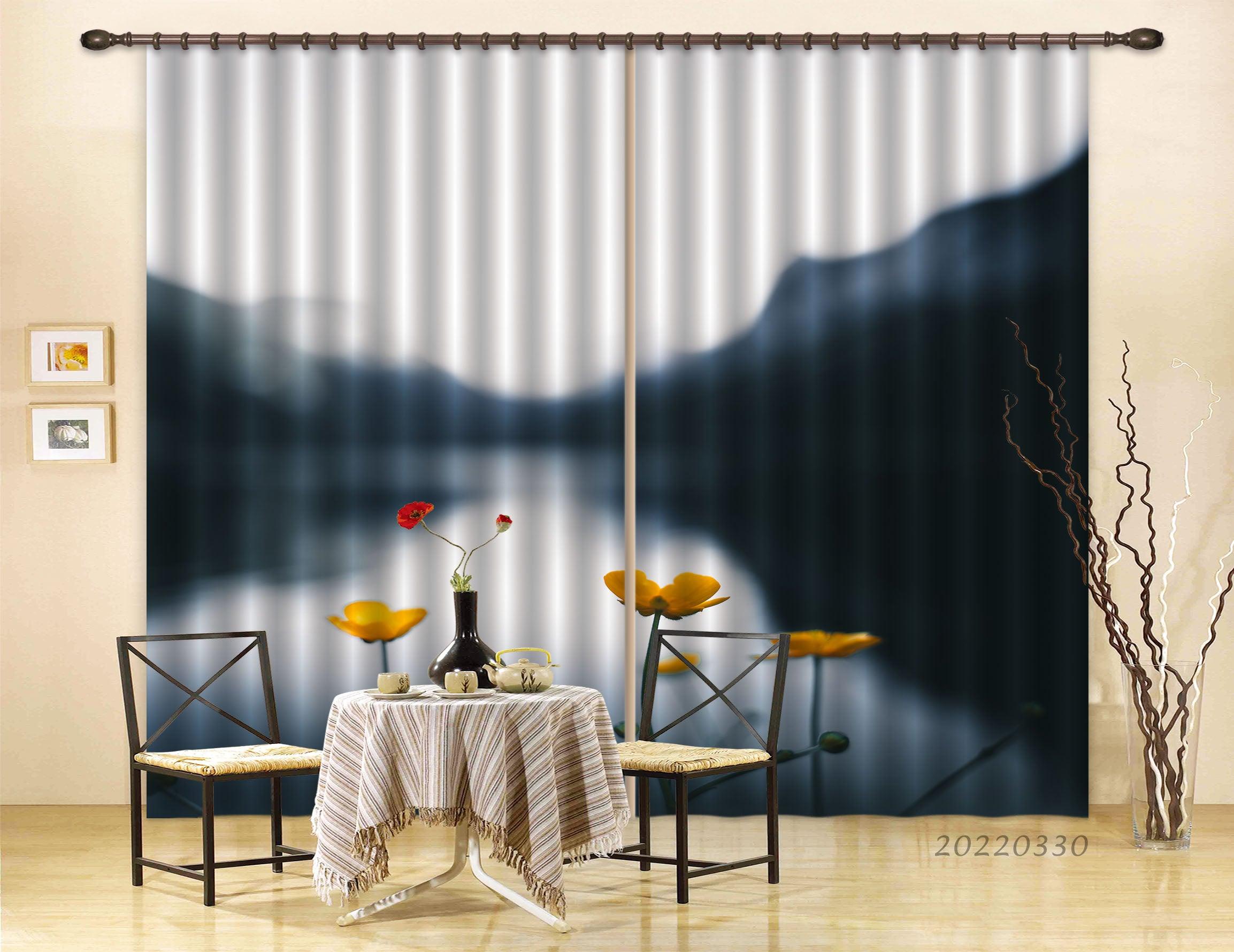3D Yellow Flower Lake Mountain Curtains and Drapes GD 3589- Jess Art Decoration