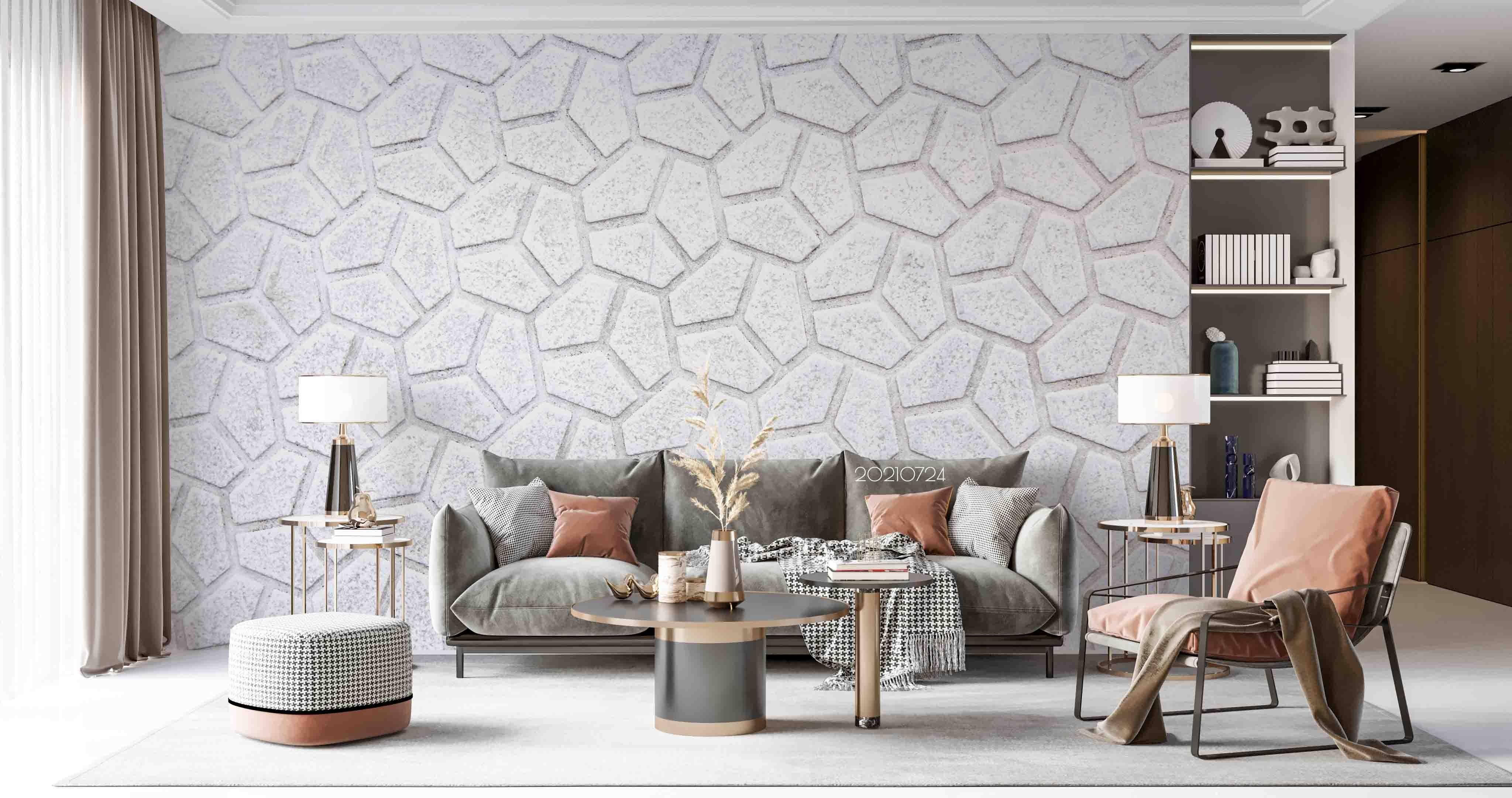 3D White Relief Geometry Hexagonal Wall Mural Wallpaper SWW3624- Jess Art Decoration