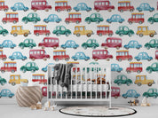 Watercolor Cartoon Car Pattern Contemporary Wallpaper contemporary street art wall mural for creative room or feature wall - 